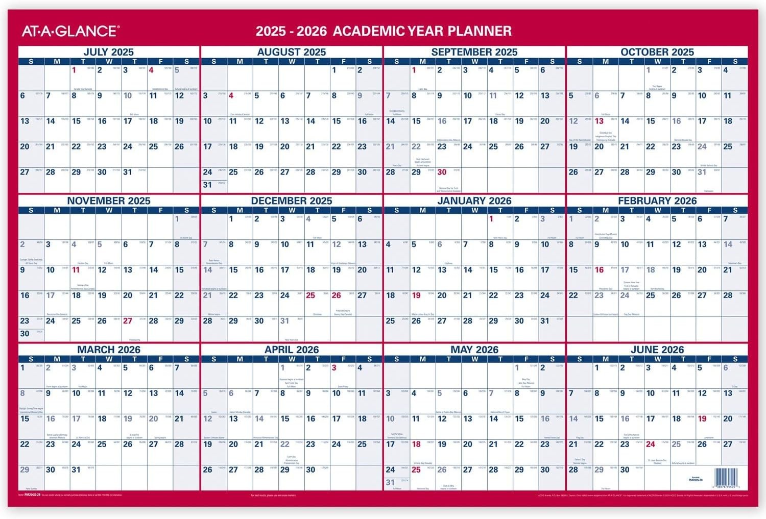 Erasable Calendar 2025-2026, Dry Erase Wall Planner, 36″ x 24″, Large, Academic