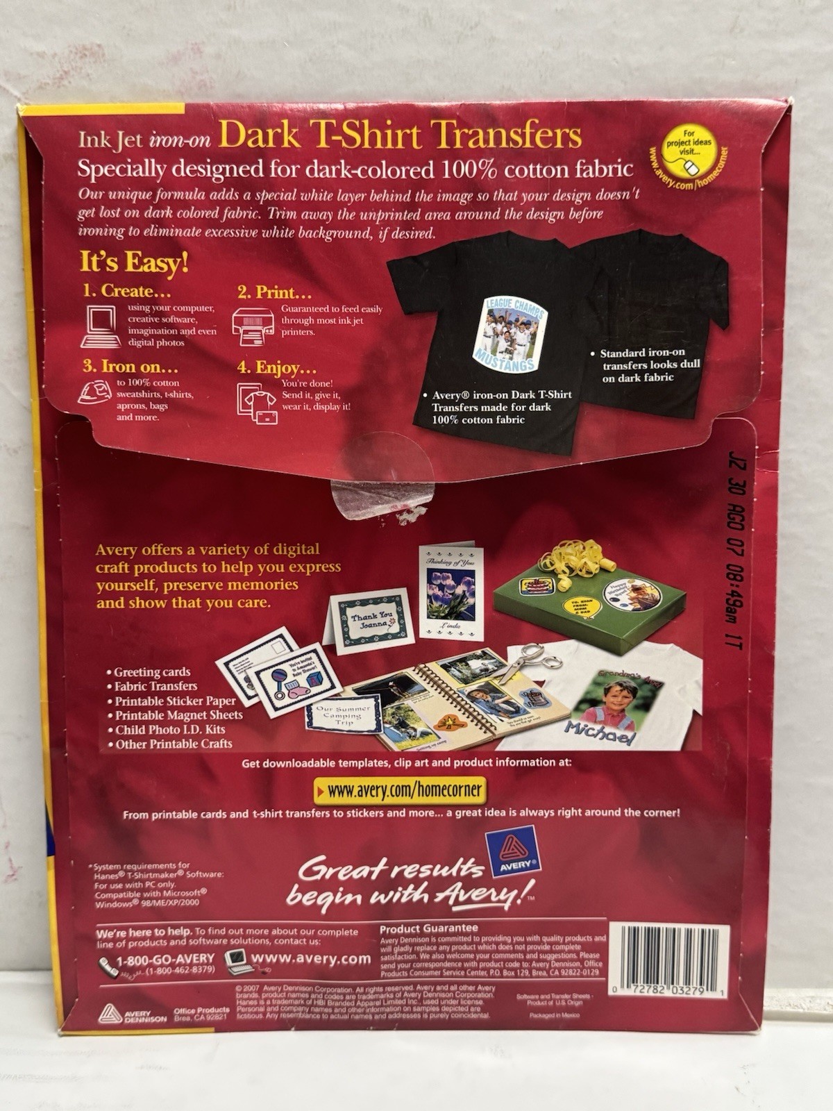 Avery 3279 Printable T-Shirt Iron-On Transfers Dark Fabrics Inkjet 8.5”x11”