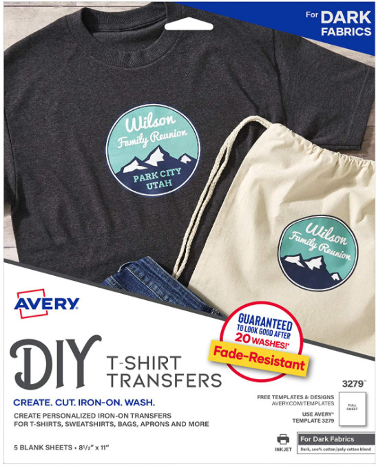 AVERY Printable Heat Transfer Paper for Dark Fabrics, 8.5″ x 11″, Inkjet Printer