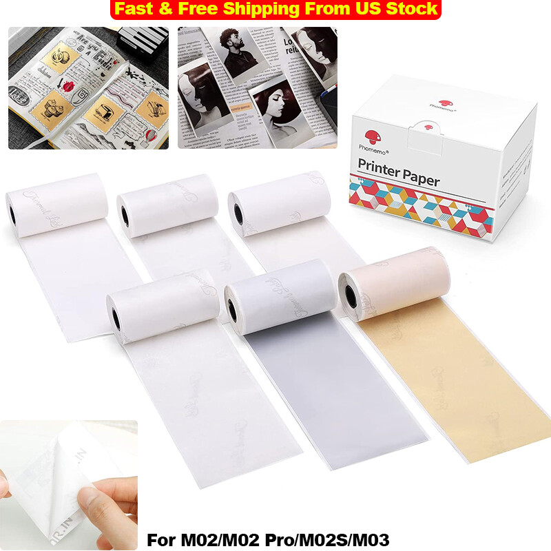 6 Rolls Phomemo M02/M02 Pro/M02S/M03 Sticker Adhesive Paper Set for DIY Printing