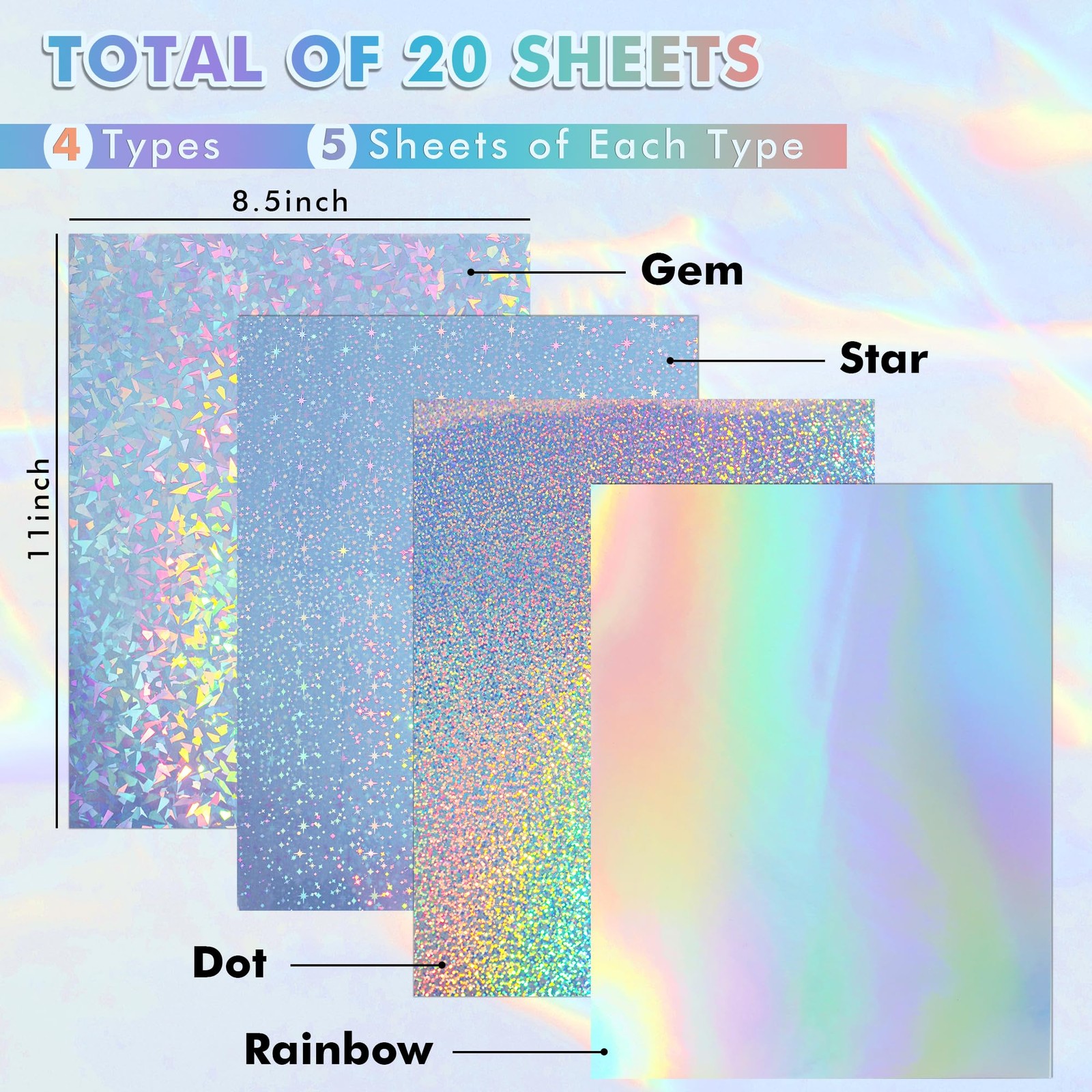 Koala Holographic Sticker Paper for Inkjet & Laser Printers, 20 Sheets Printa…