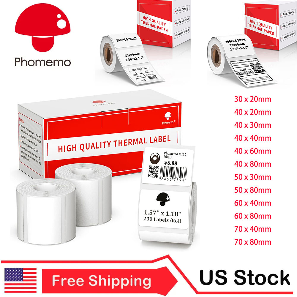 Thermal Sticker Labels Self-Adhesive Tag for Phomemo M110 M220 M200 Printer US