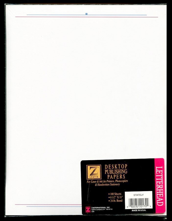 Letterhead Z Grafix Desktop Publishing Papers “STATELY” Letterhead 100 Sheets