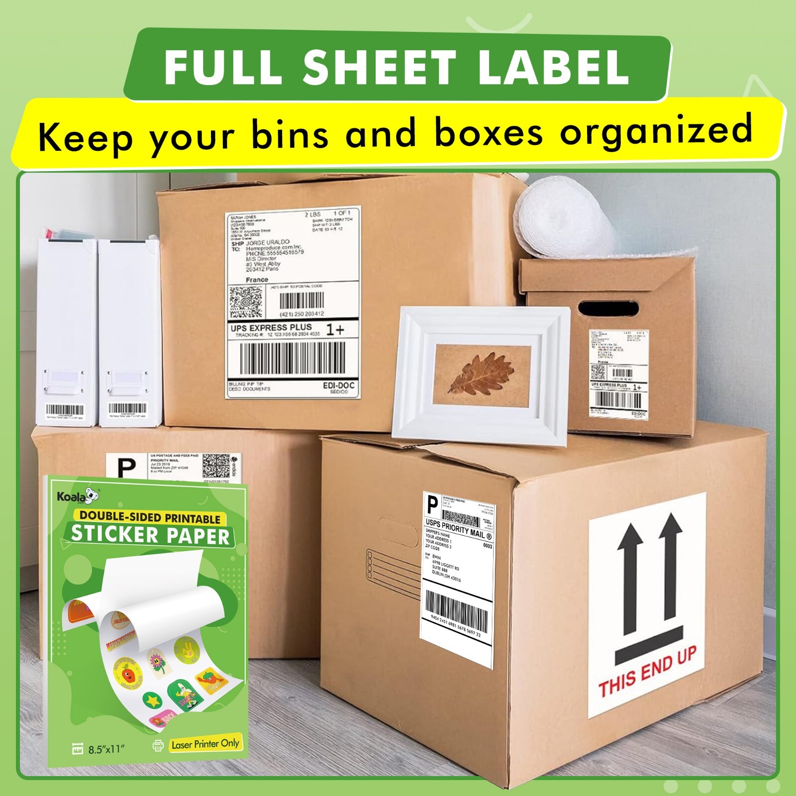 Koala Full Sheet Shipping Labels 8.5×11 500 Full Page Labels for Laser Printers