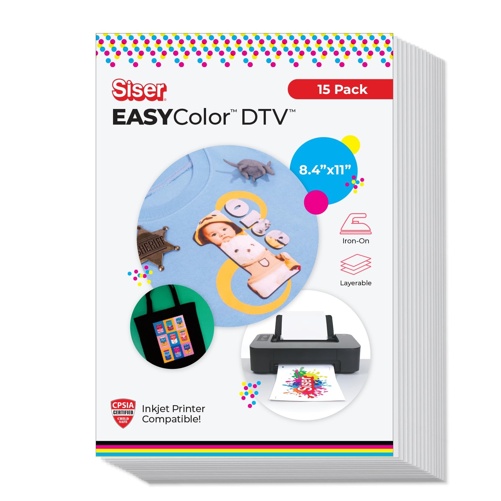 EasyColor DTV Heat Transfer Vinyl 8.4×11 inch 15 Sheets for Inkjet Printers