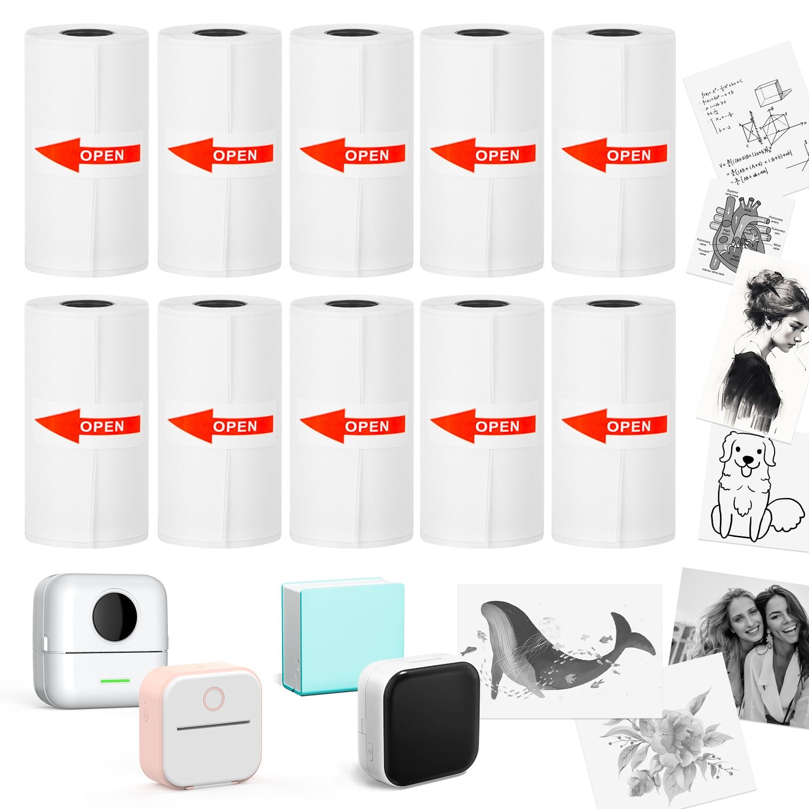 for T02/M02/M02X Mini Printer Sticker Paper, 53 * 28mm White Self-Adhesive Th…