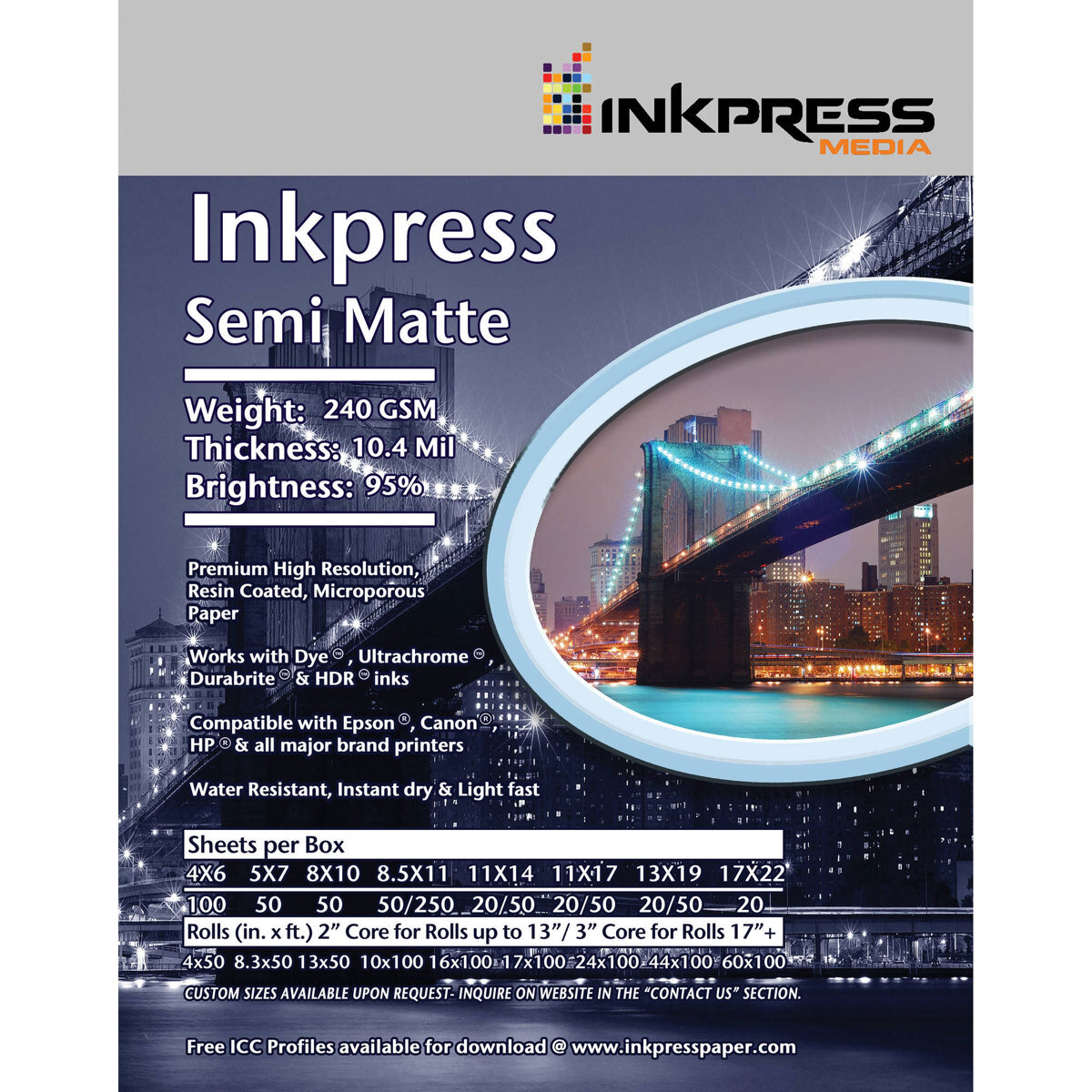 Inkpress Semi Matte Photo Paper (8.5×11″), 50 Sheets #ISM250851150