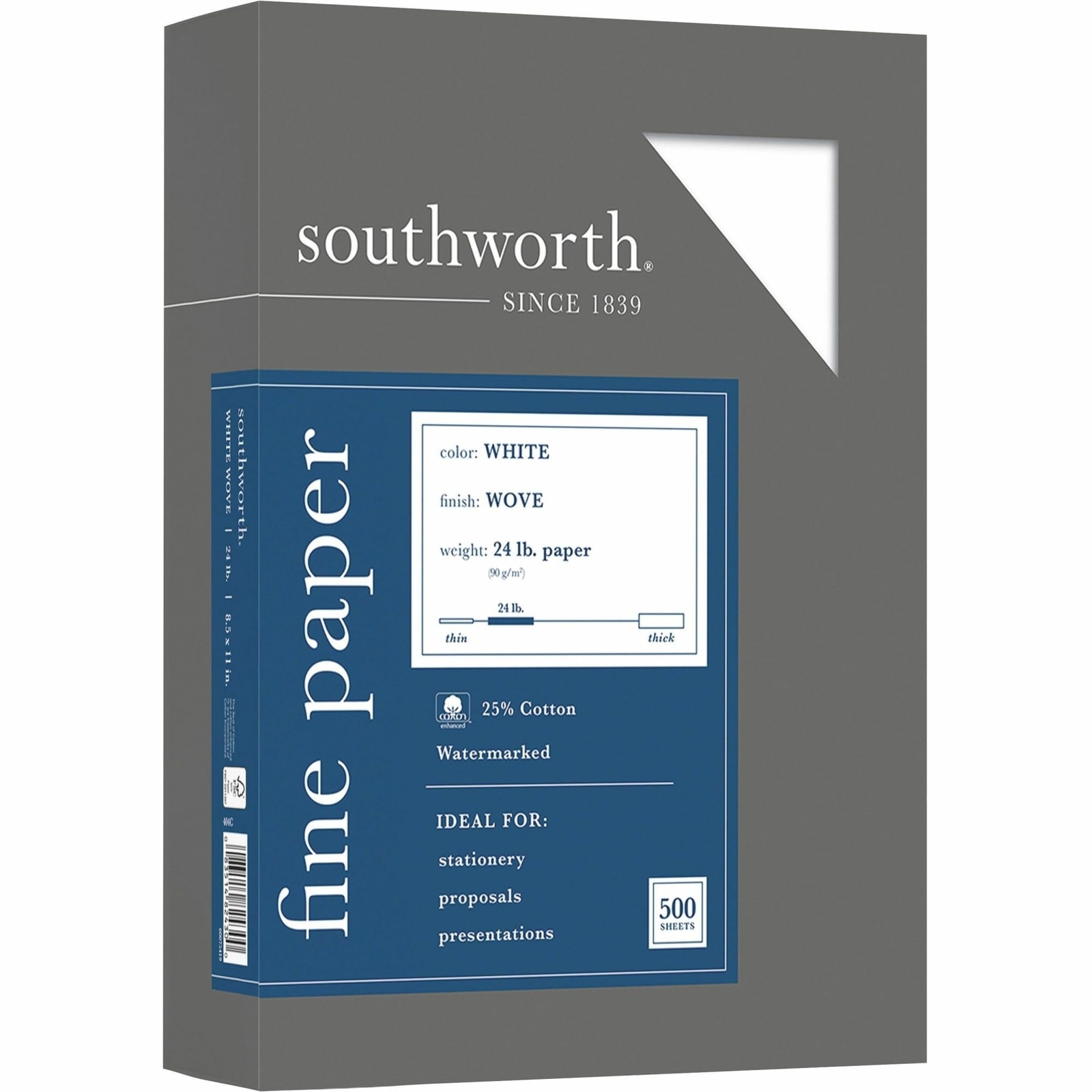 Southworth 25 Cotton Business Writing Paper 8.5 x 11 White 24 lb FSC Certified