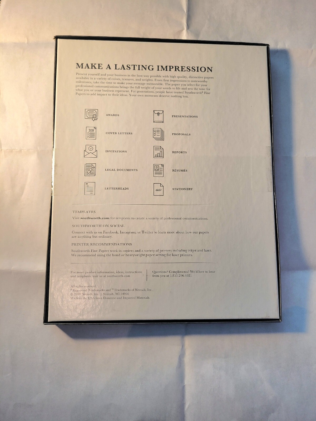 Southworth Company R14ICF Resume Paper Ivory Wove 24lb 100% Cotton