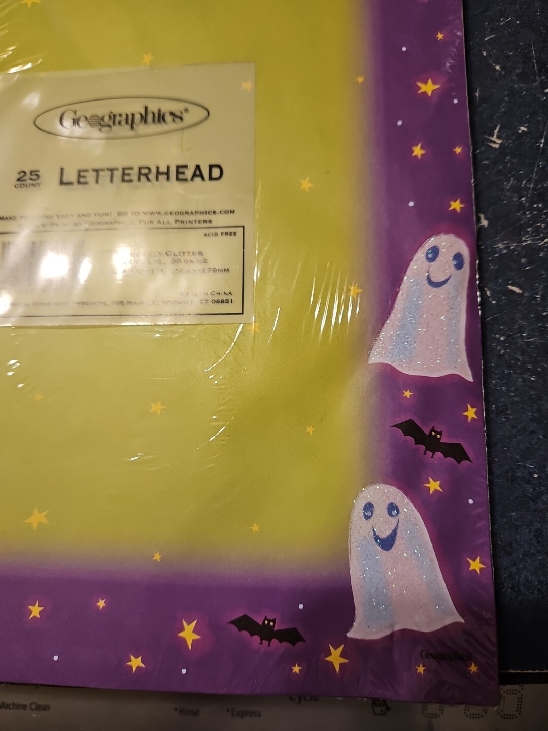 Geographics 25pc Letterhead Halloween Paper Ghost Glitter Bats BOO Purple Green