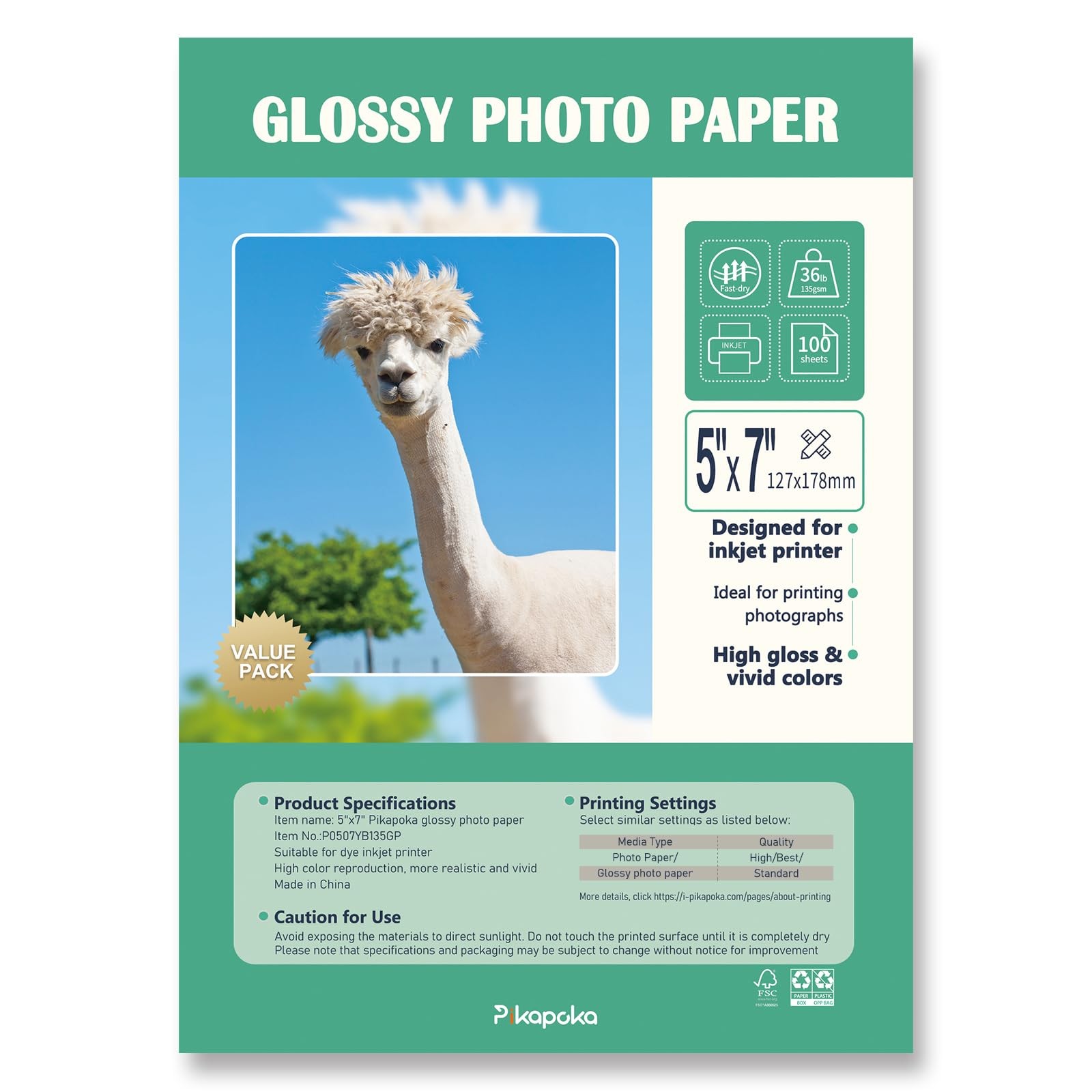 Glossy Photo Paper 5×7 for Inkjet Printers, 36lb Thin Printable Glossy Paper,…