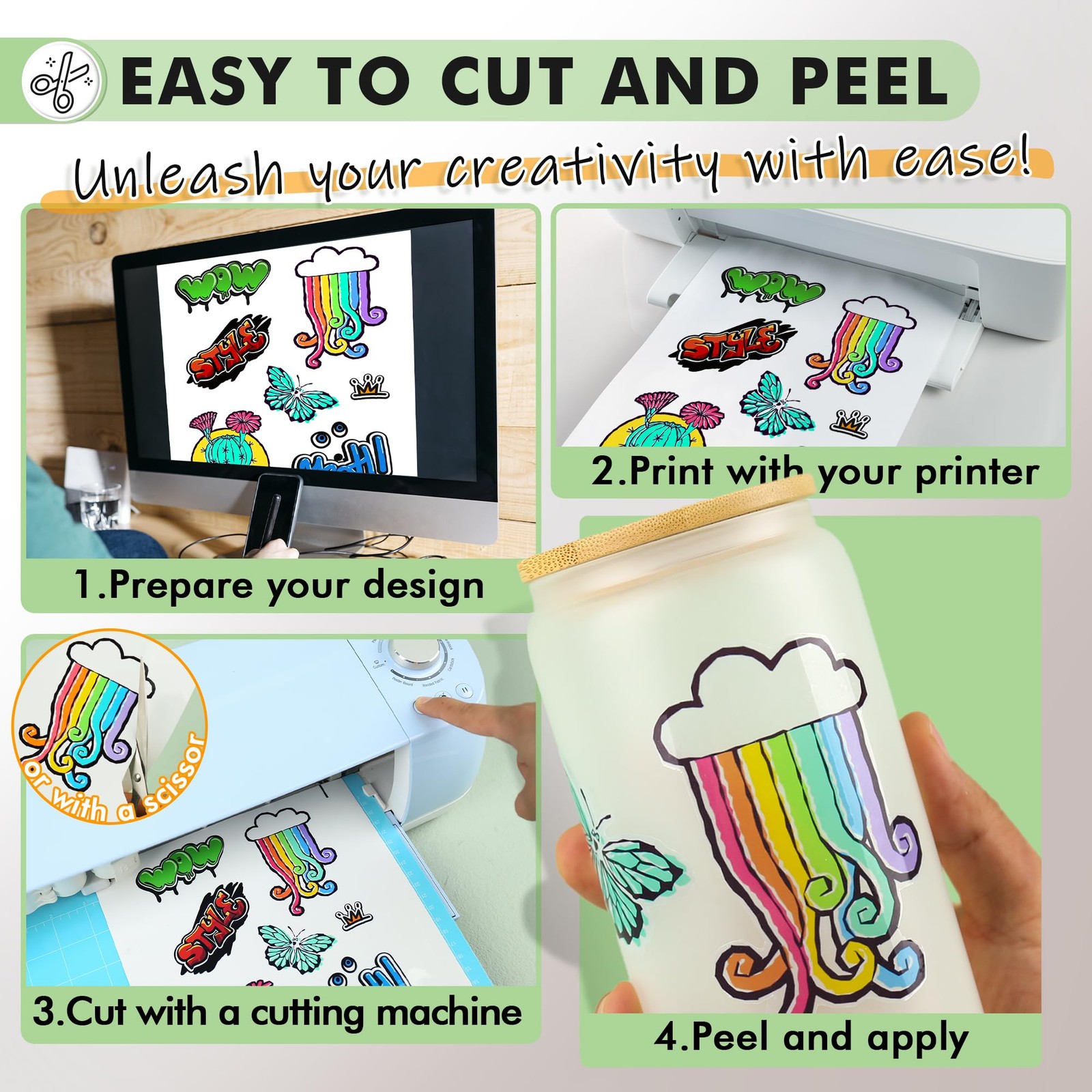 95% Clear Sticker Paper for Inkjet Printer – Waterproof Printable Vinyl Stick…