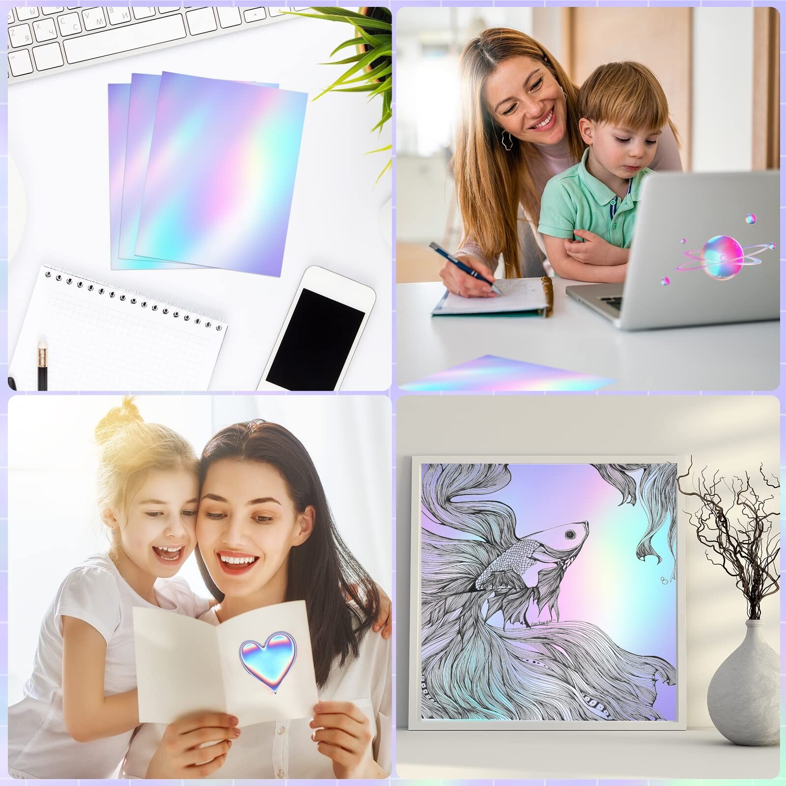 Sherr 120 Sheets Holographic Stickers Paper 8.5×11 Inch Printable Vinyl Stick…