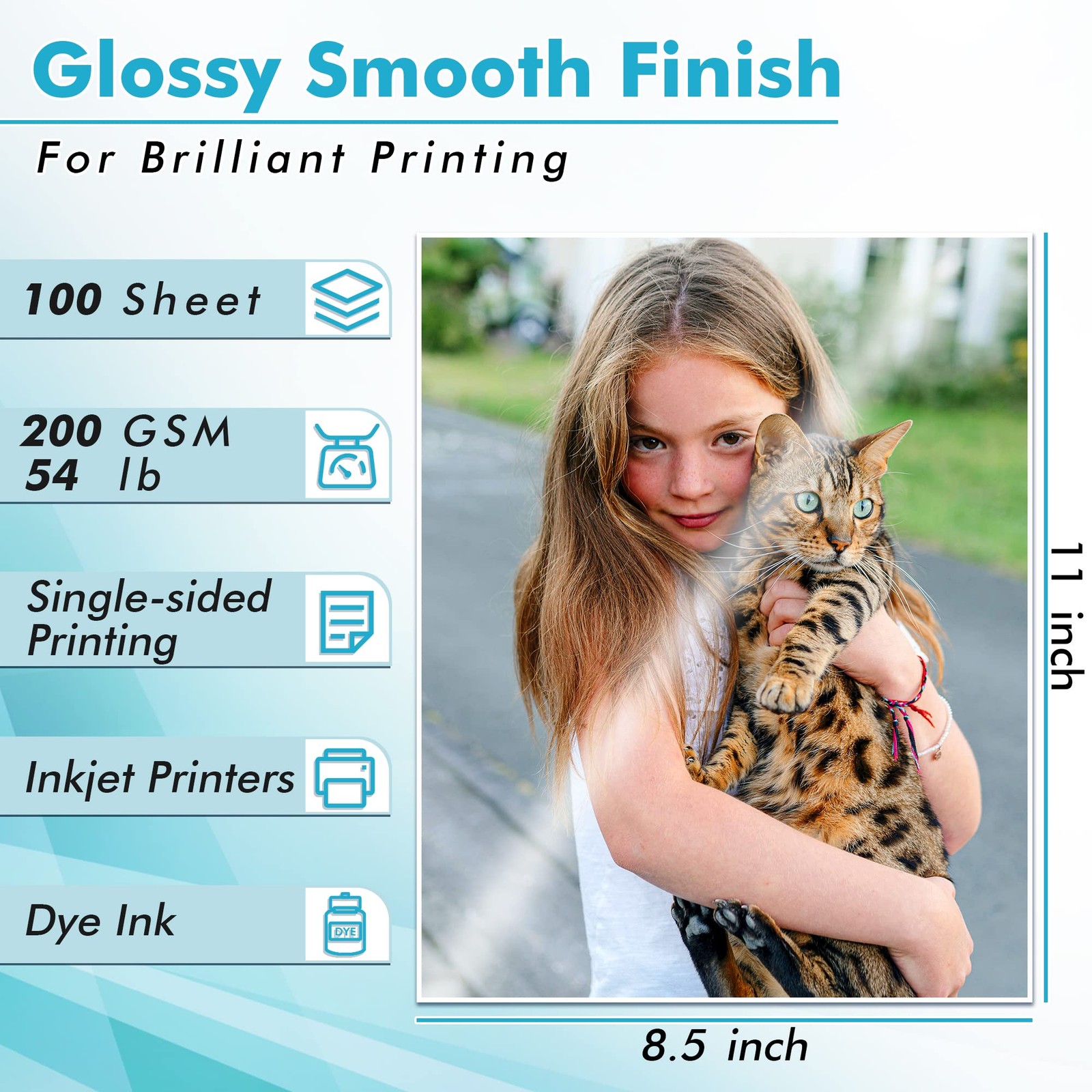 Koala Glossy Photo Paper 8.5×11 Inch 54LB 200GSM 100 PCS Inkjet Dye Ink