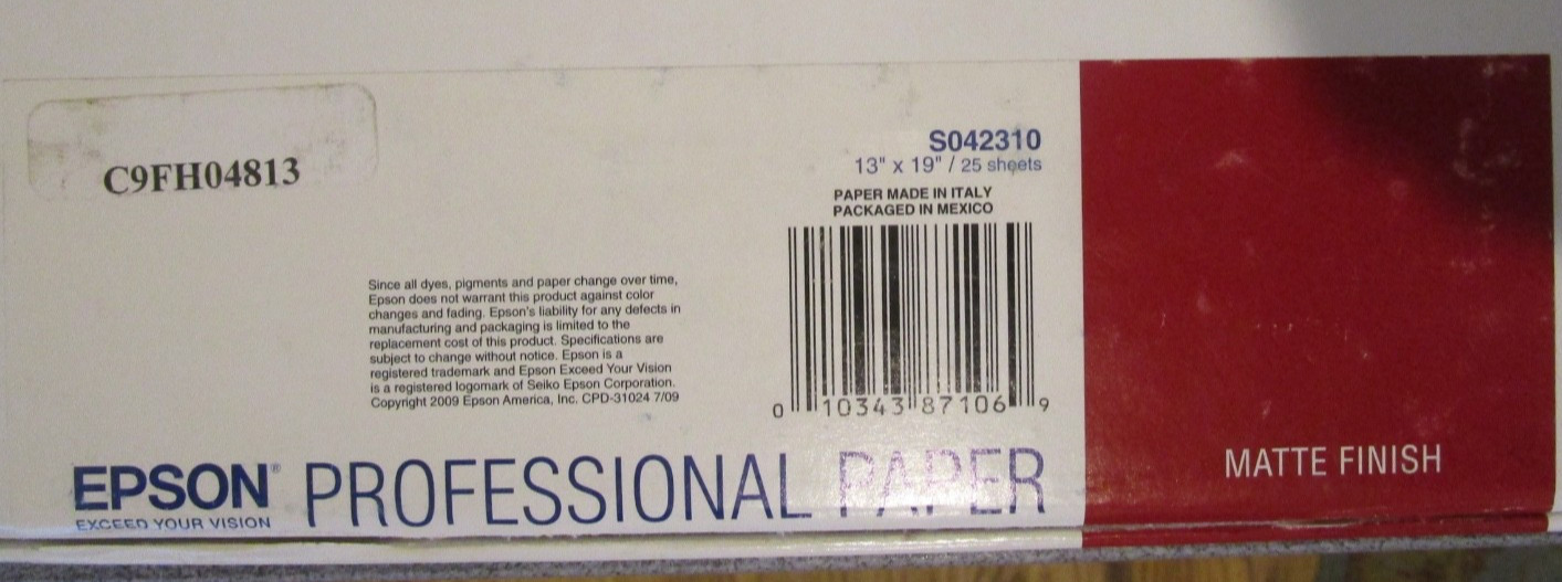 Epson Professional Inkjet Paper 13×19 (25) S042310 NEW 340gsm Cold Press Bright
