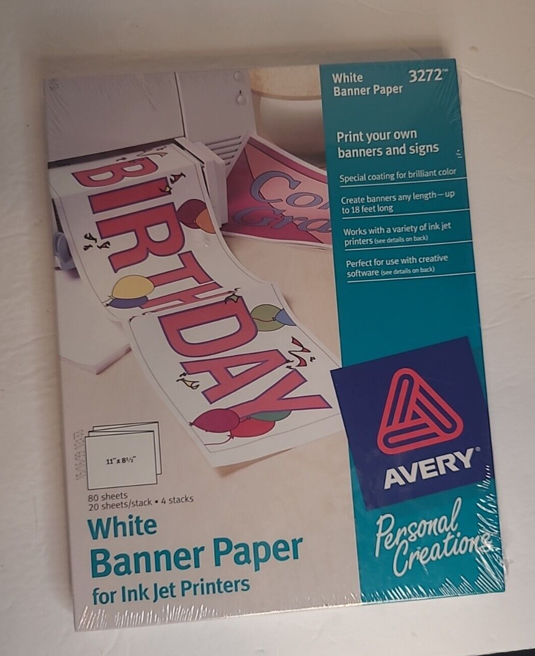 90s Sealed Avery 3272 White Banner Paper for Ink Jet Printers 11×8.5 80 sheets