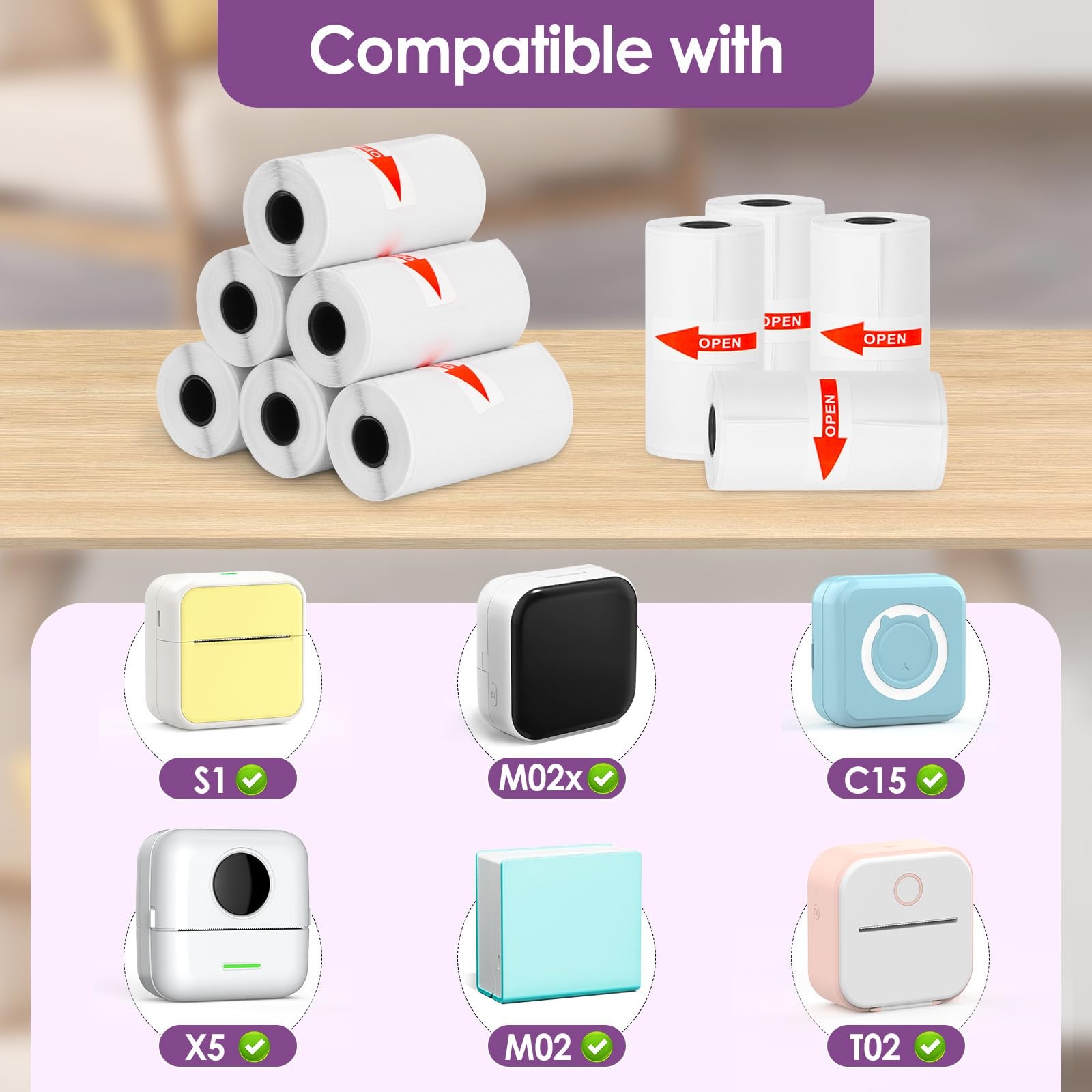 for T02/M02/M02X Mini Printer Sticker Paper, 53 * 28mm White Self-Adhesive Th…