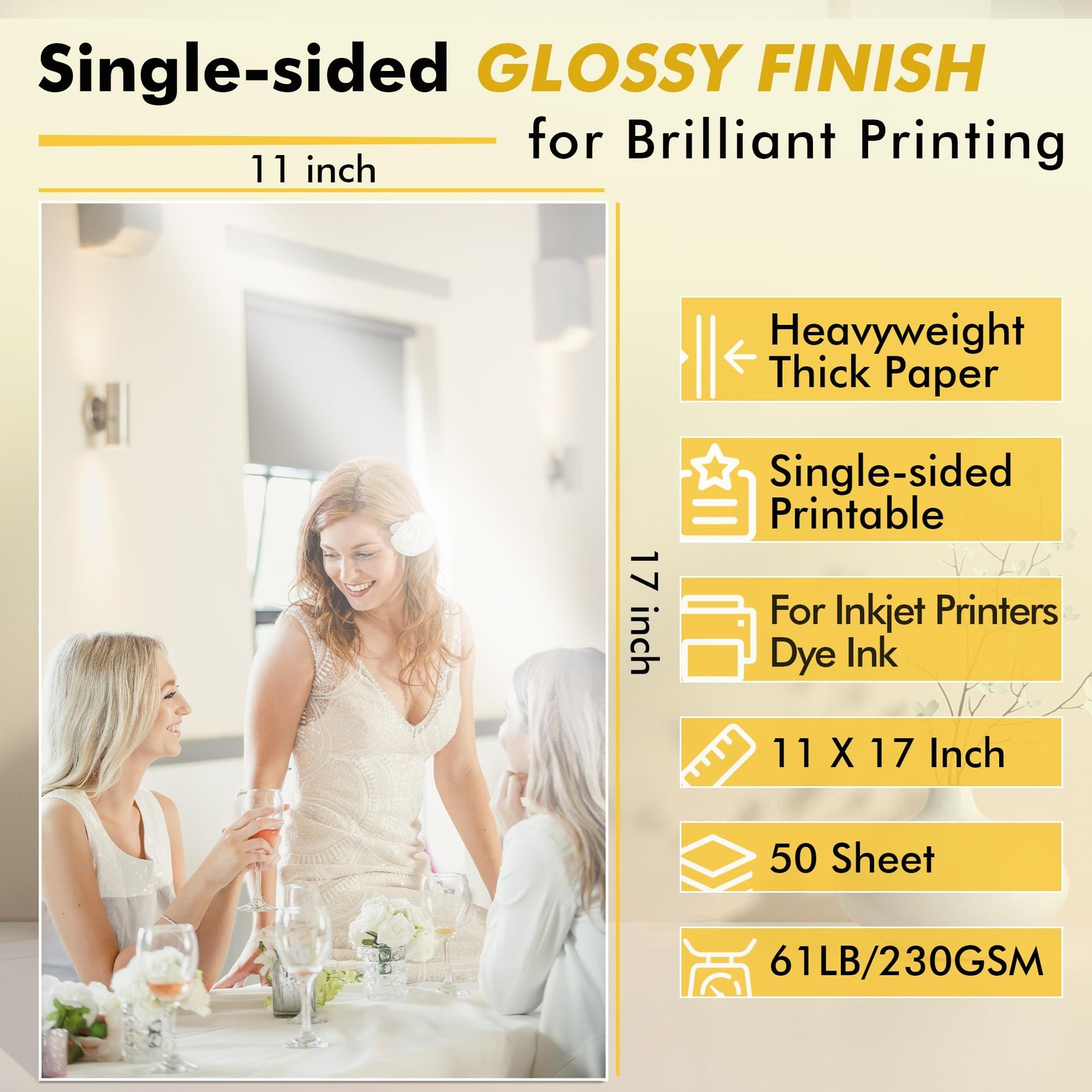 50 PCS Heavyweight Thick Glossy Photo Paper 11×17 Inch Inkjet Dye Ink 61LB