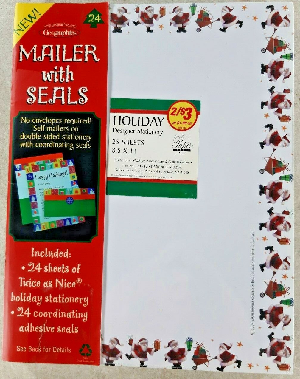 NEW Holiday Stationary Geographics Mailer with Seals 8-1/2″ x 11″ Pack Of 24