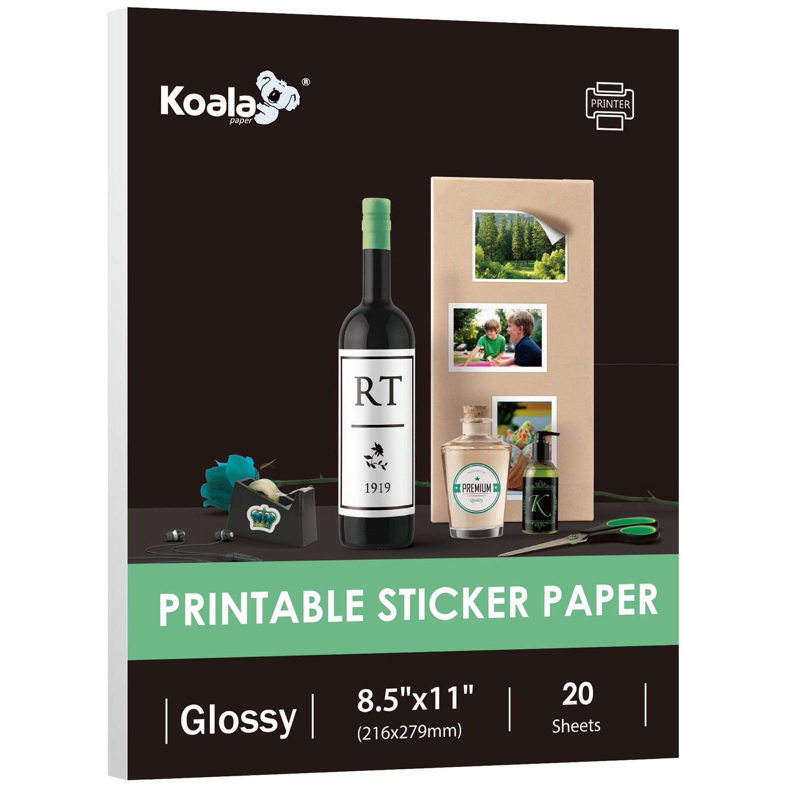 Koala Glossy Sticker Paper for Inkjet & Laser Printer, Printable Photo Sticke…