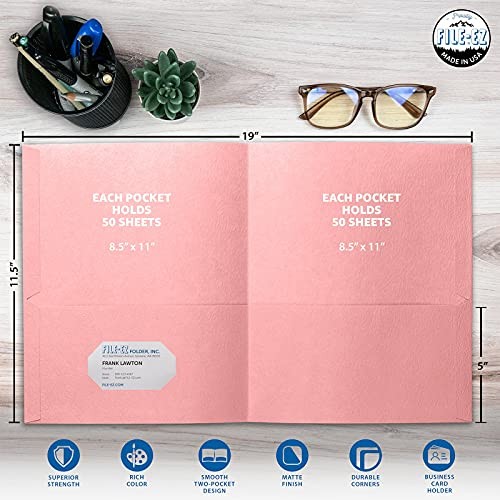 Two-Pocket Folders Color, 25-Pack, Durable Textured Paper with 25 Folders Pink