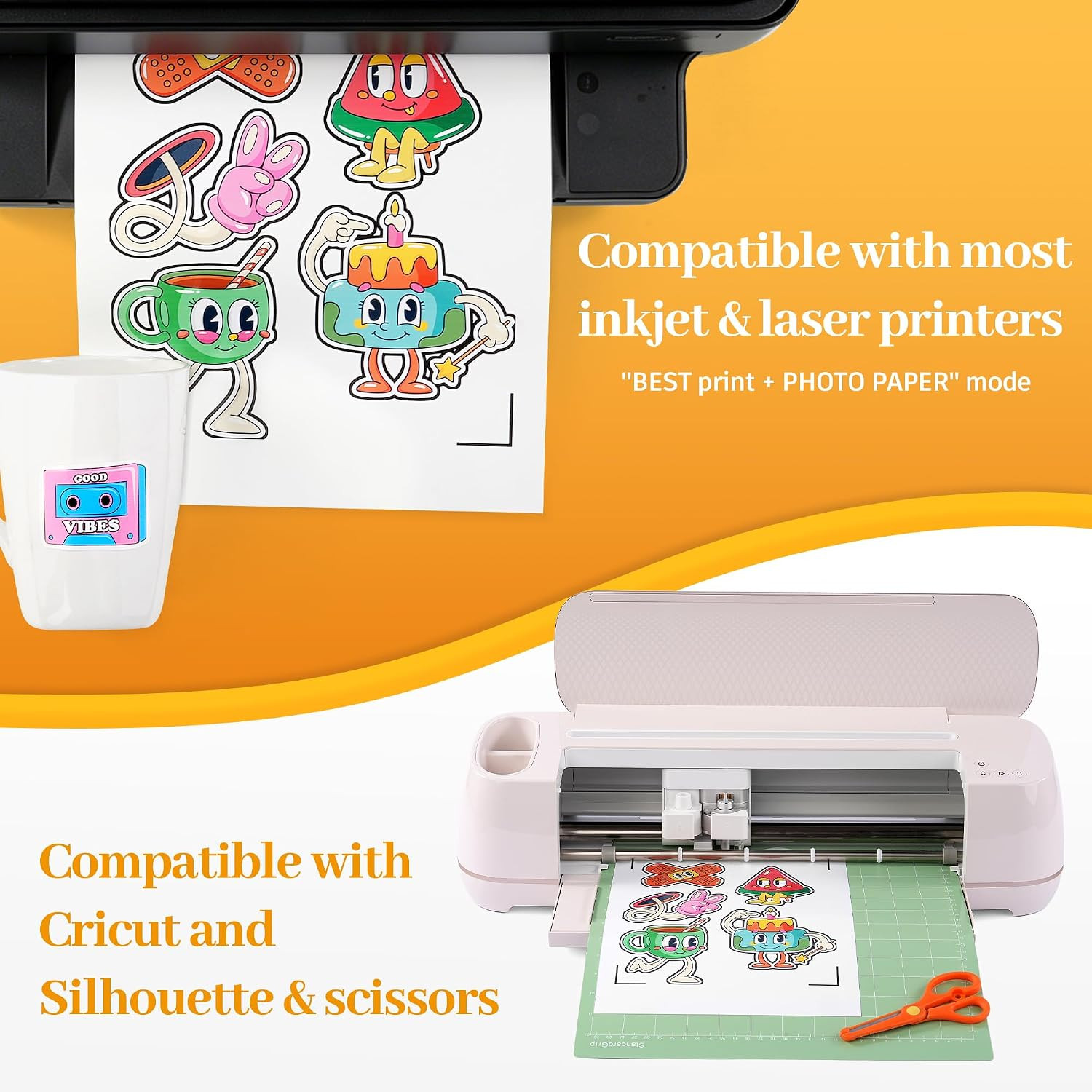QYH Printable Sticker Paper for Inkjet/Laser Printer – 240 Sheets Glossy & 50 Sh