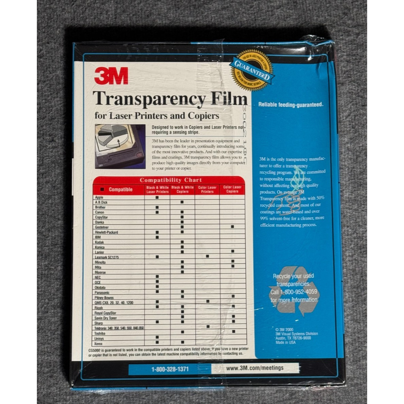 3M Transparency Film for Laser Printers and Copiers 50 Sheets, 8.5 x 11, CG5000