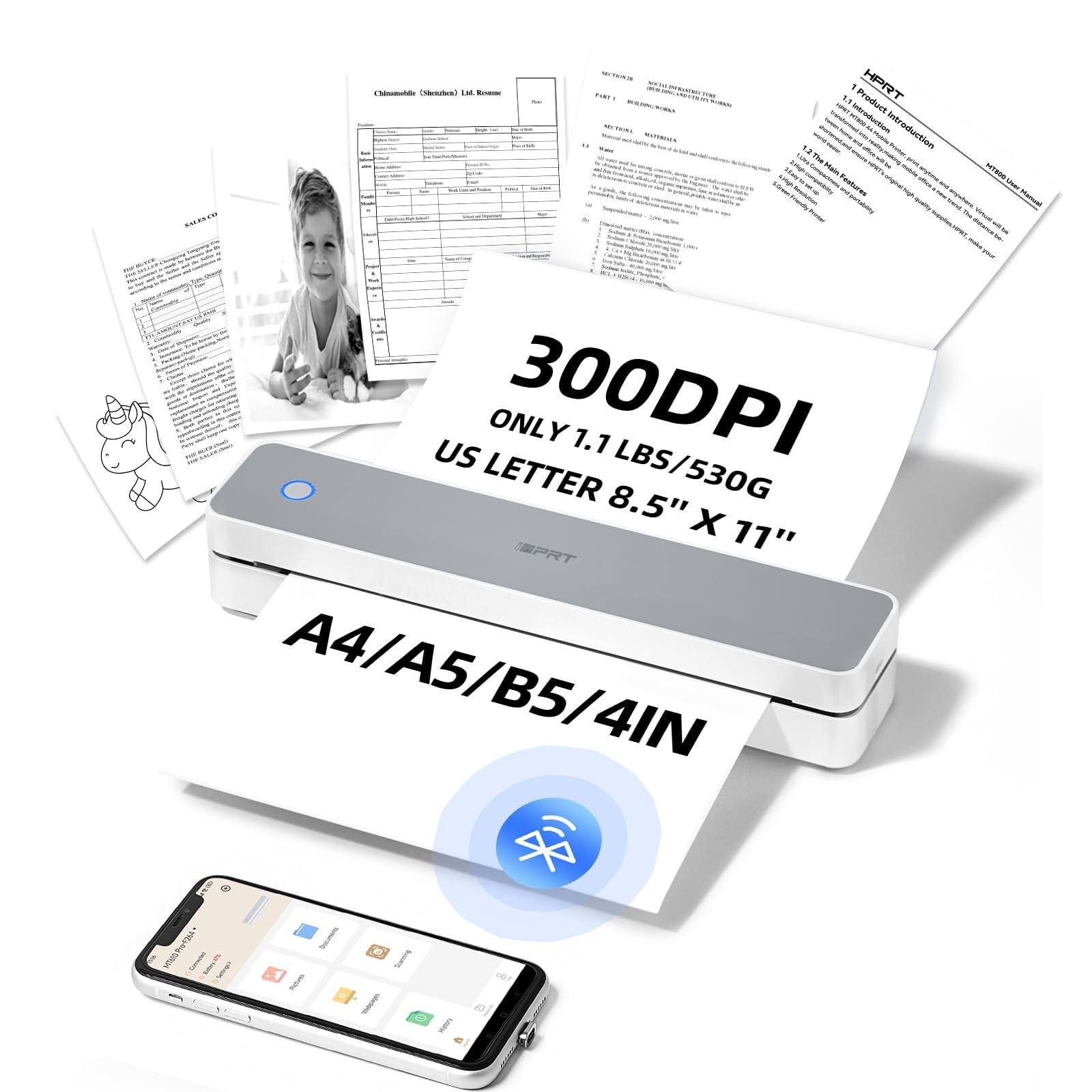 iDPRT Portable-Printer Wireless for Travel,300DPI Inkless Thermal Mini, White