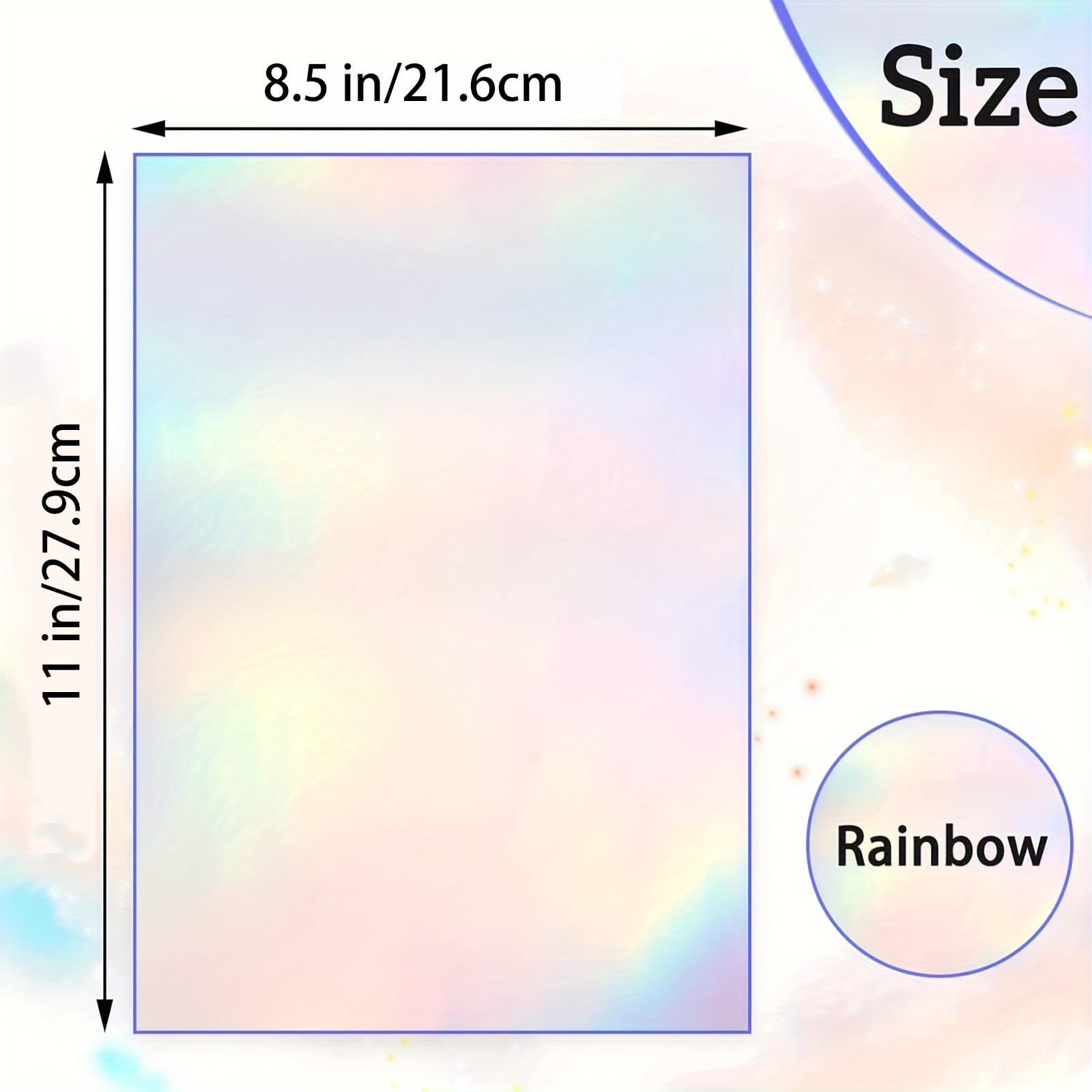 Holographic Rainbow Vinyl Sticker Paper, 8.5 x 11 Inches, Printable Waterproo…