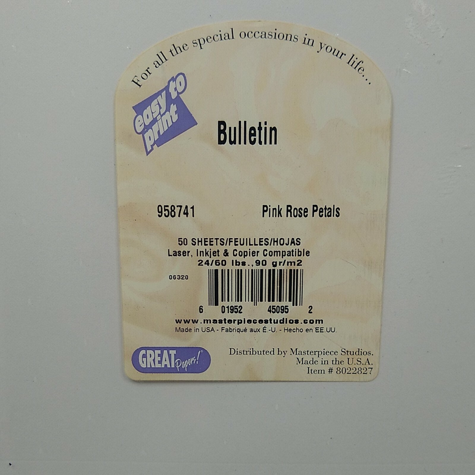 Bulletin Pink Rose Printer 60 lb Paper Sealed Package 50 Sheets USA Made