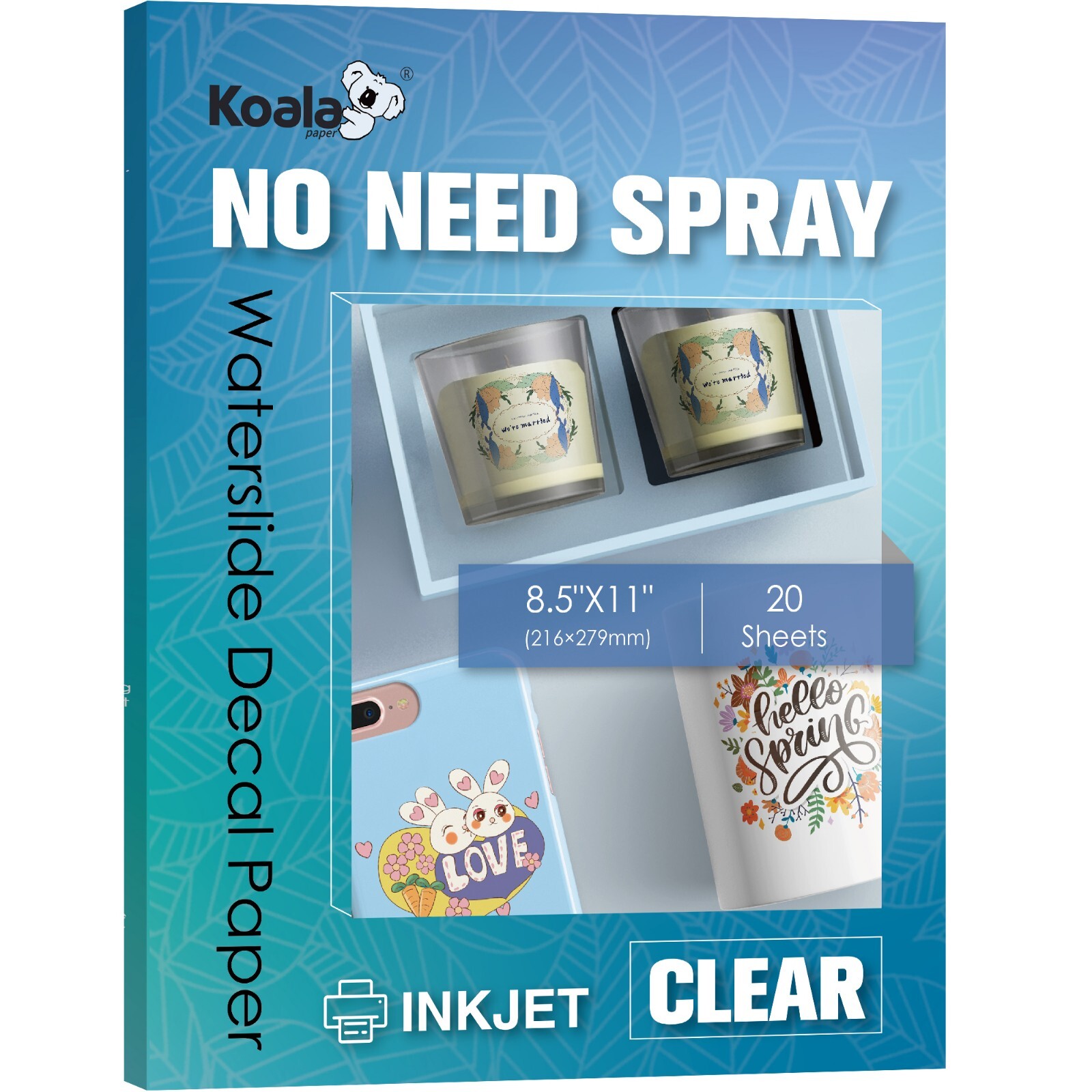 Koala NO NEED SPRAY CLEAR Waterslide Decal Paper for INKJET Printer 20 Pk 8.5×11