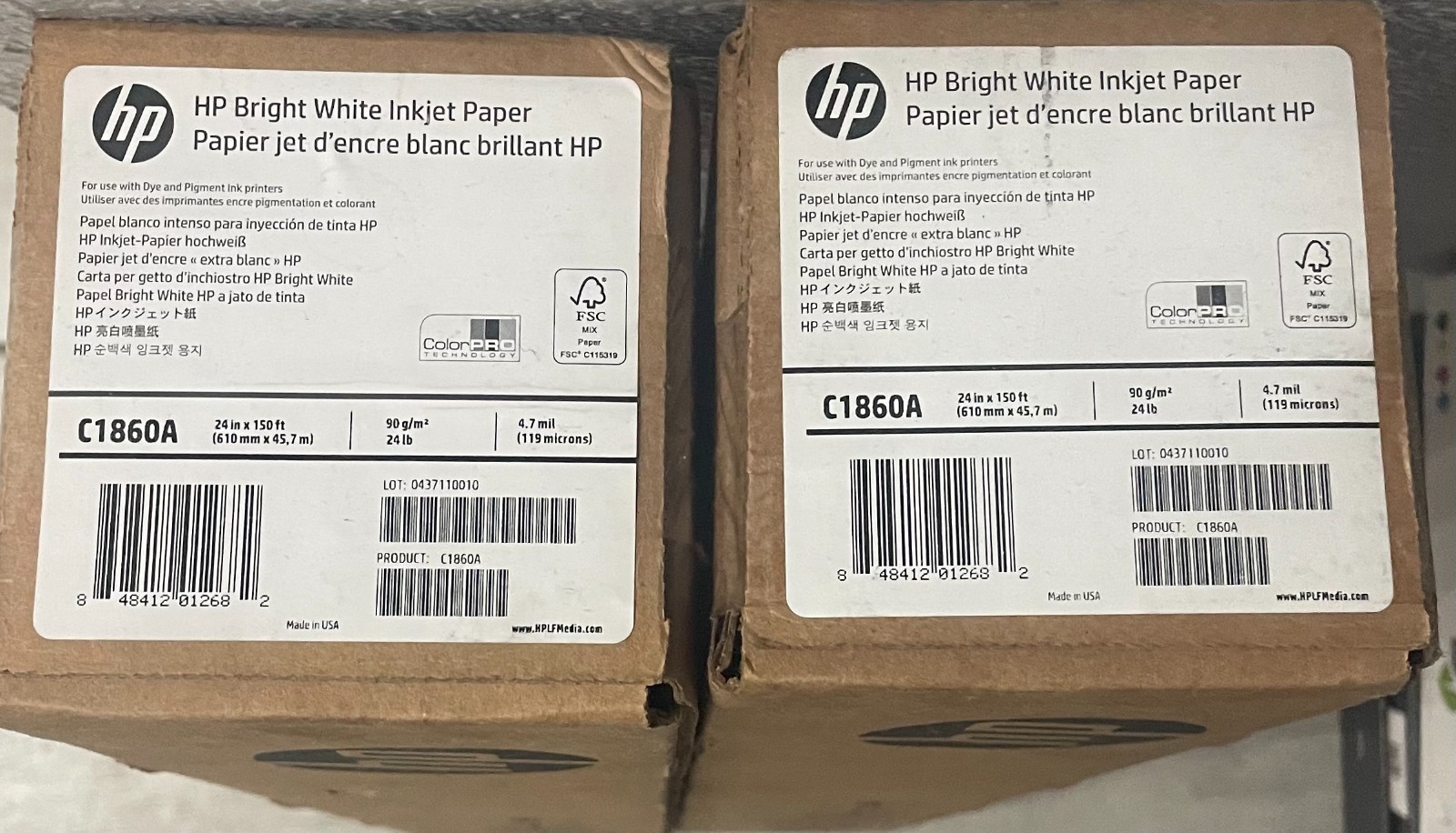 Lot of 2 HP C1860A Bright White Inkjet Paper 24″ X 150′