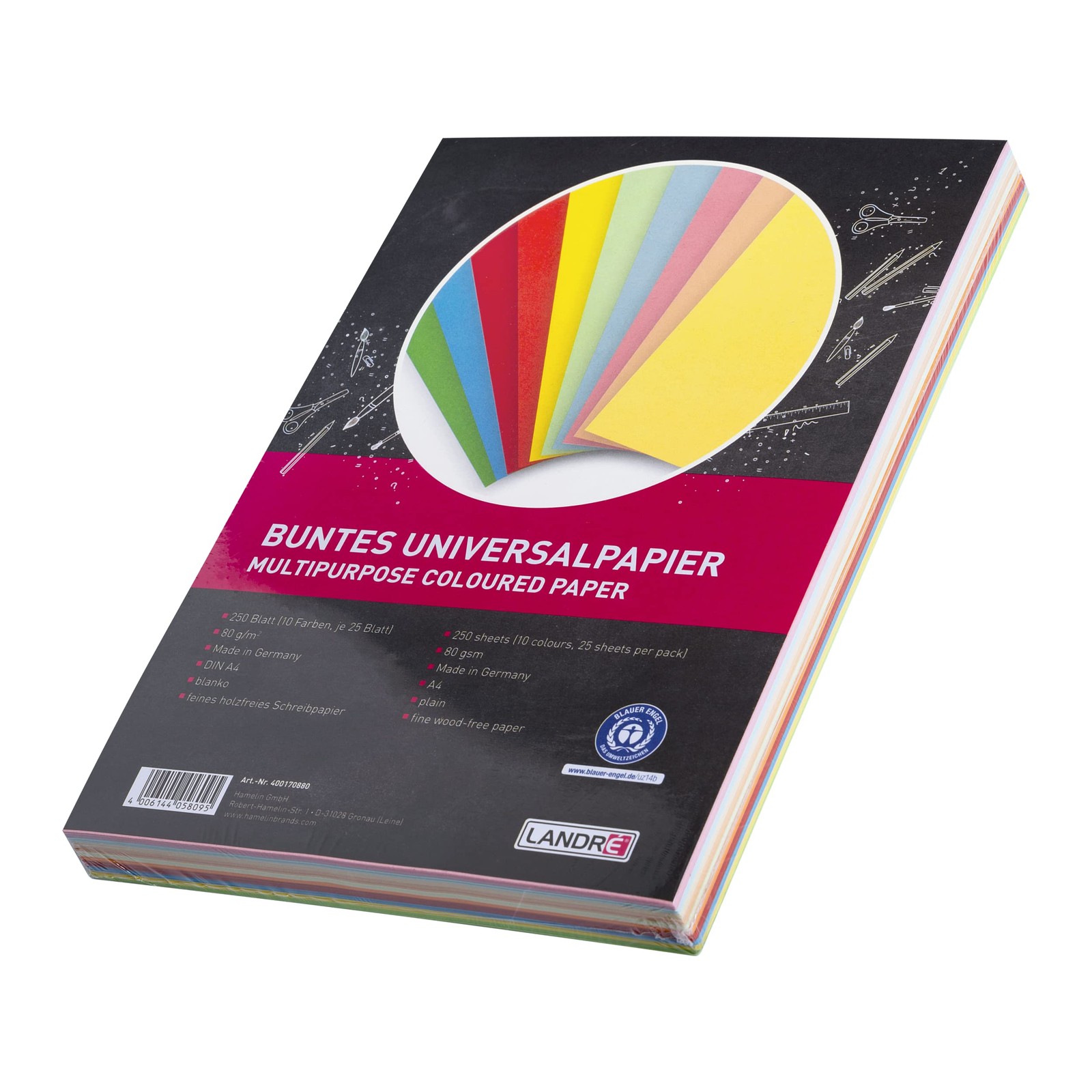250 Sheets A4 Colourful Universal Paper, 80gsm, Printer Paper, 10 Colours
