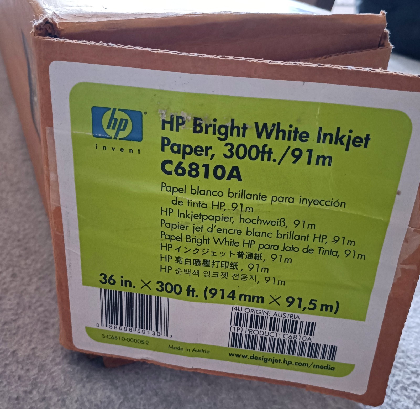 HP C6810A Bright White Matte Inkjet Paper Roll – 36″ x 300′ – New Open Box