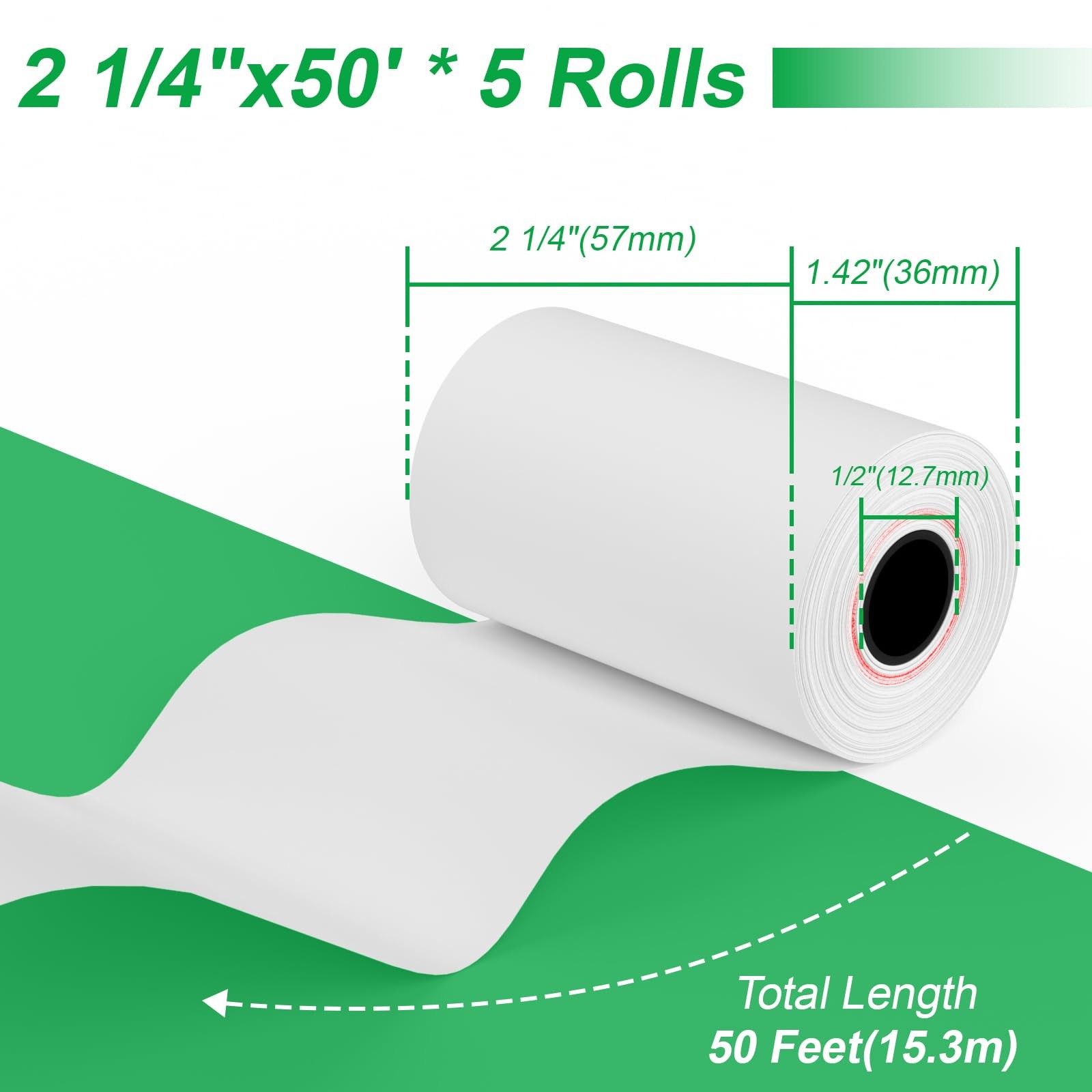 Thermal Paper Rolls 2.25 x 50 ft, 5 Credit Card 2 1/4″ x 50′, white