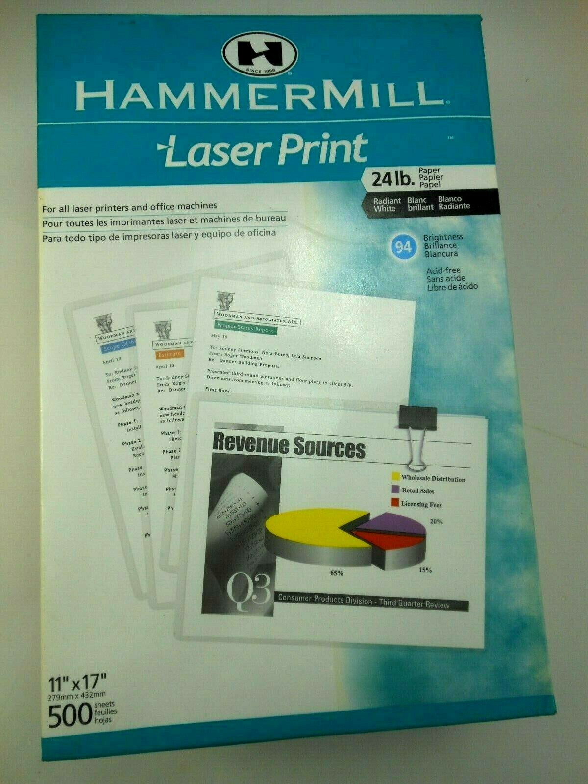 Hammermill 24lb Laser Print Paper 11 x 17″ 500 sheet Package 94