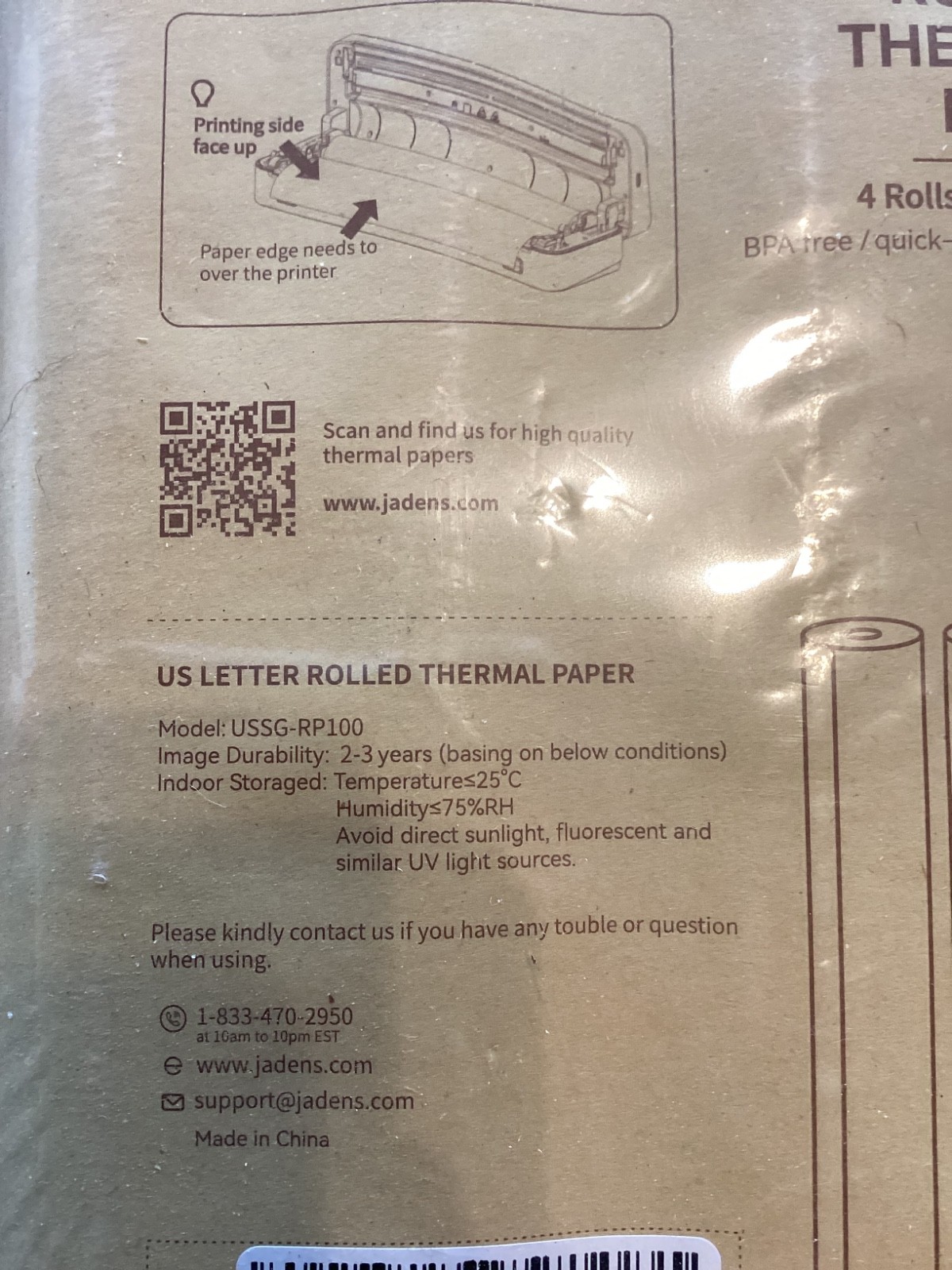 JADENS US Letter Size Quick-Dry Thermal Printer Paper 4 Rolls, Quick-dry