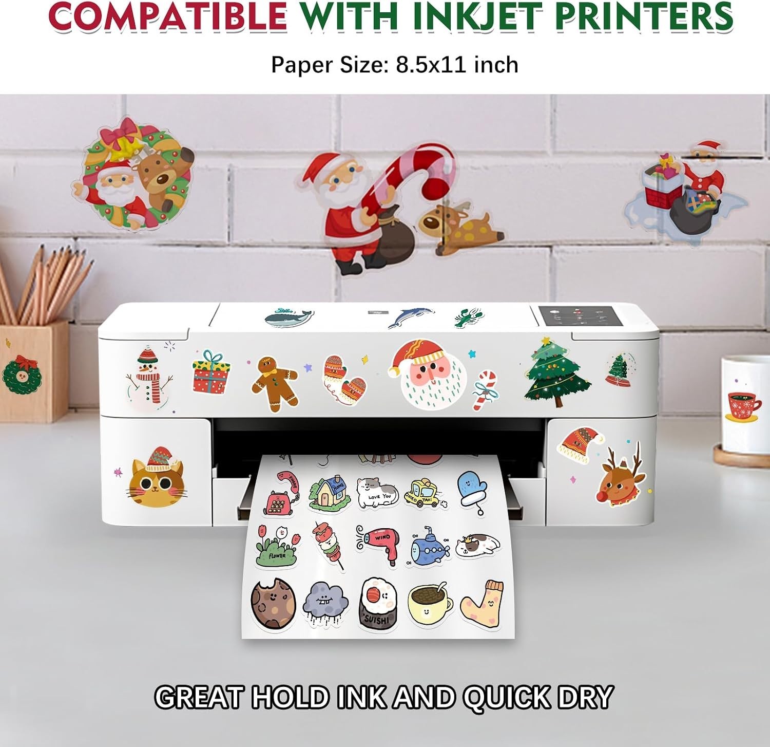 60 Sheets Printable Clear Vinyl Sticker Paper for Inkjet Printer, 8.5×11″ Tr…