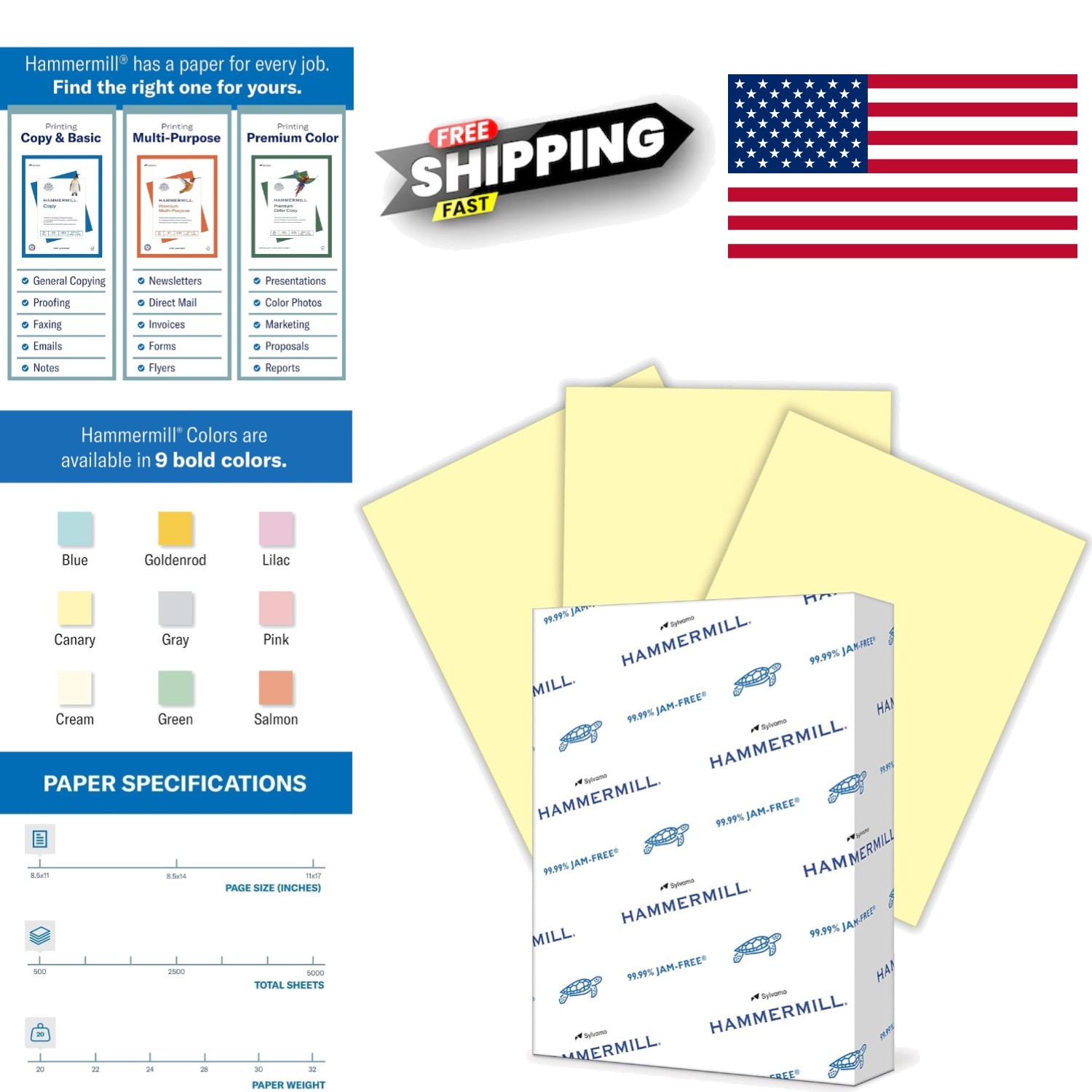 Colorful Printer Paper 20lb Canary Yellow 8.5×11 500 Sheets High Quality