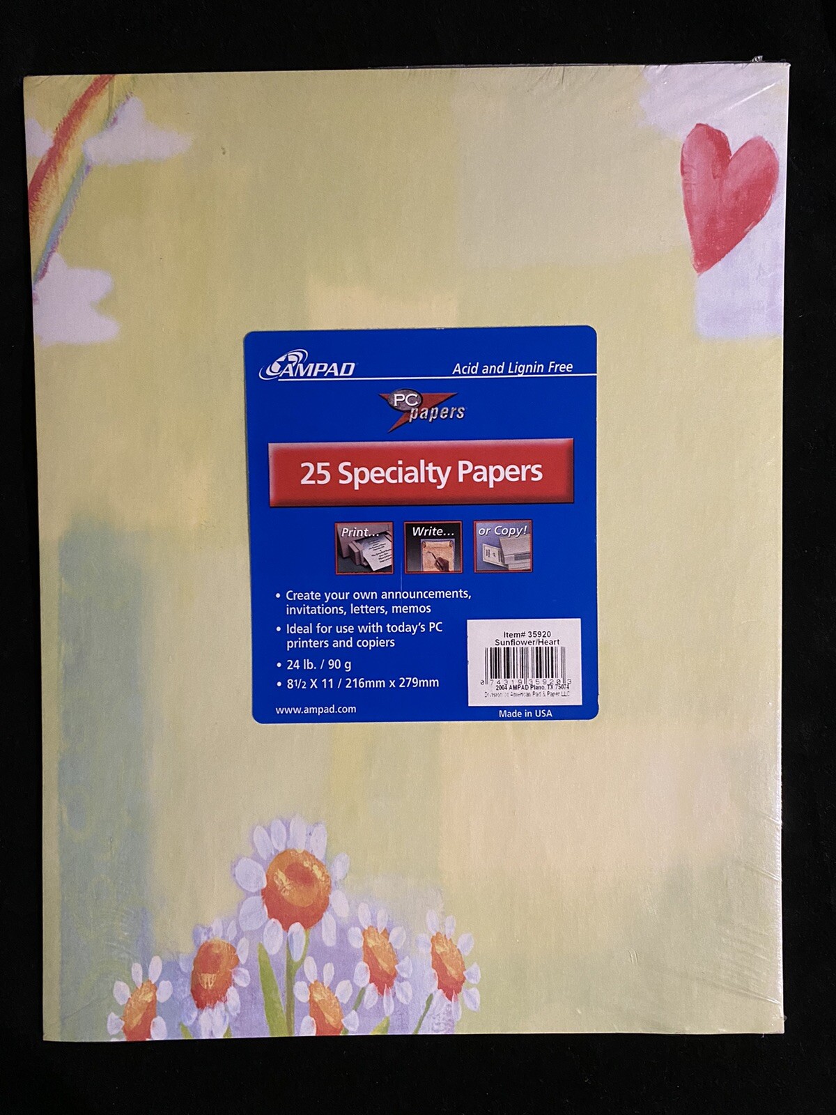 Vintage AMPAD 25 Specialty PC Copy Printer Paper Sunflower Heart Rainbow Sealed