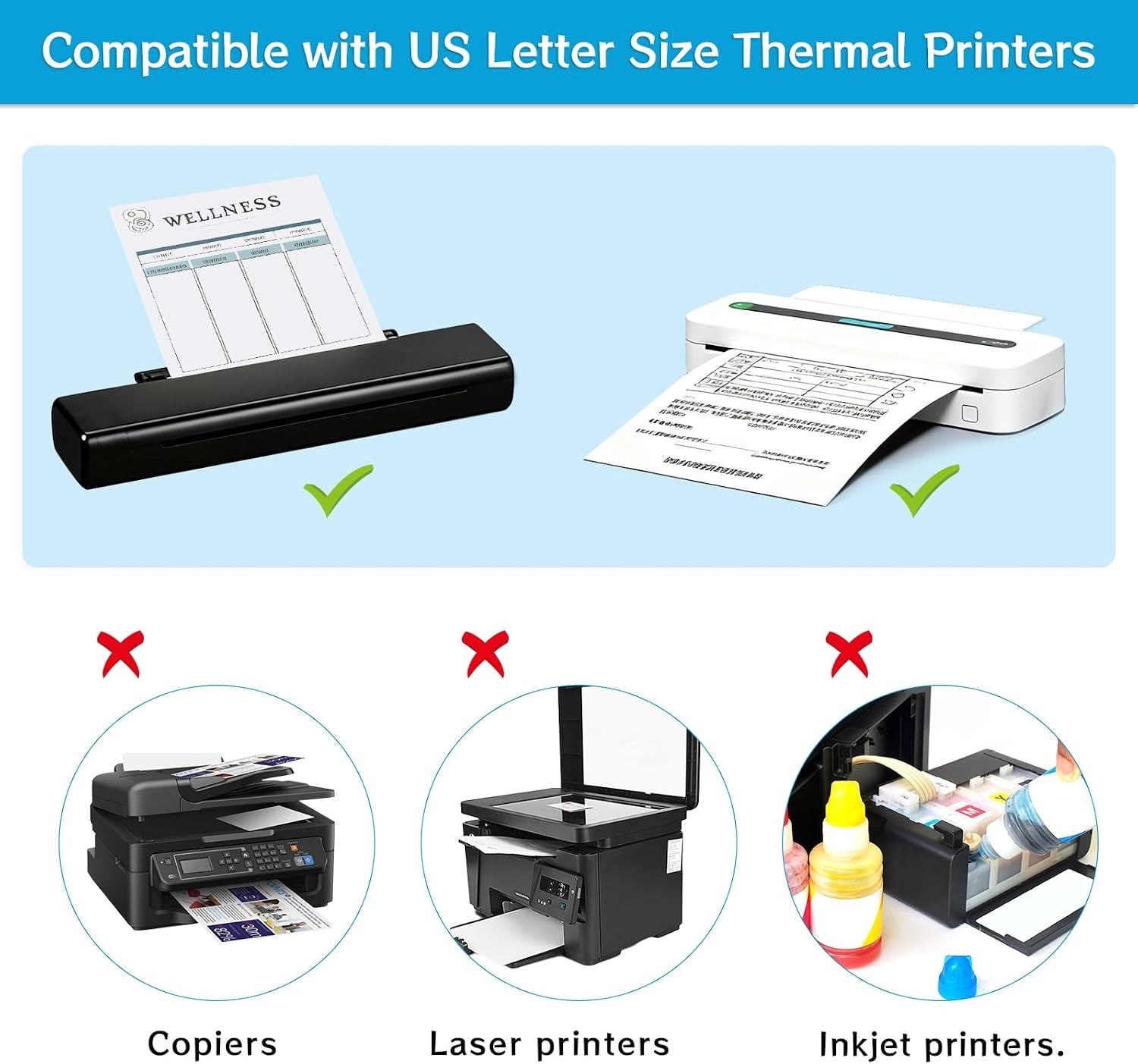 100 Sheets Thermal Printer Paper 8.5×11 US Letter BPA Free for M08F M832 M834 MT