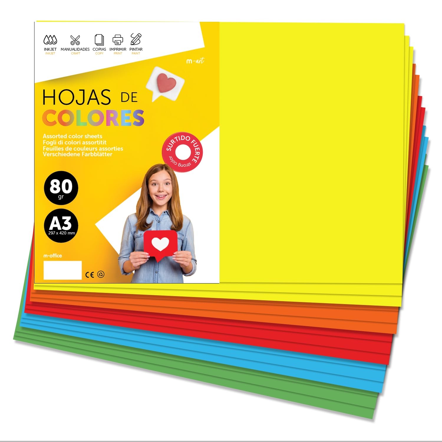 Colourful Paper A3 80g for Printers & Crafts, Coloured Sheets for Kids, Creat…