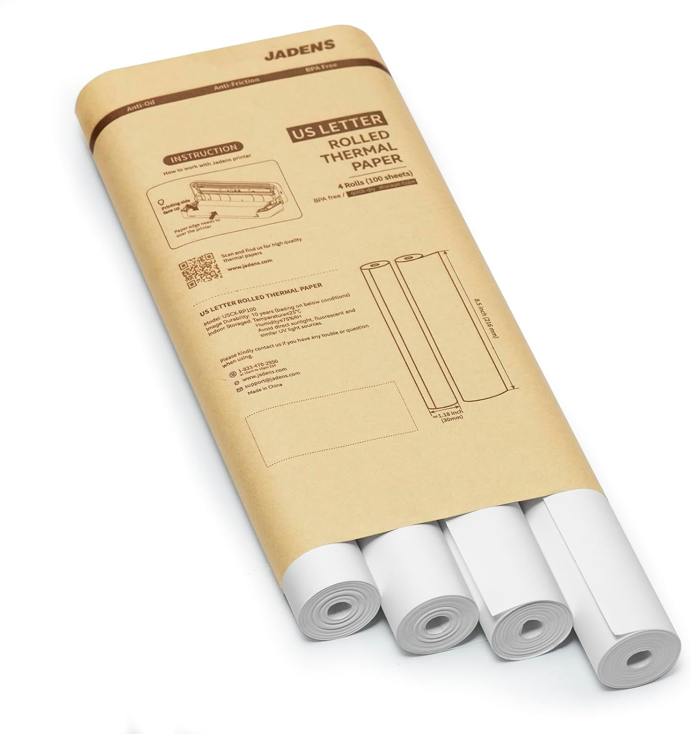 US Letter Size Quick-Dry Thermal Printer Paper 8.5”X11”, 4 Rolls, Compatible w