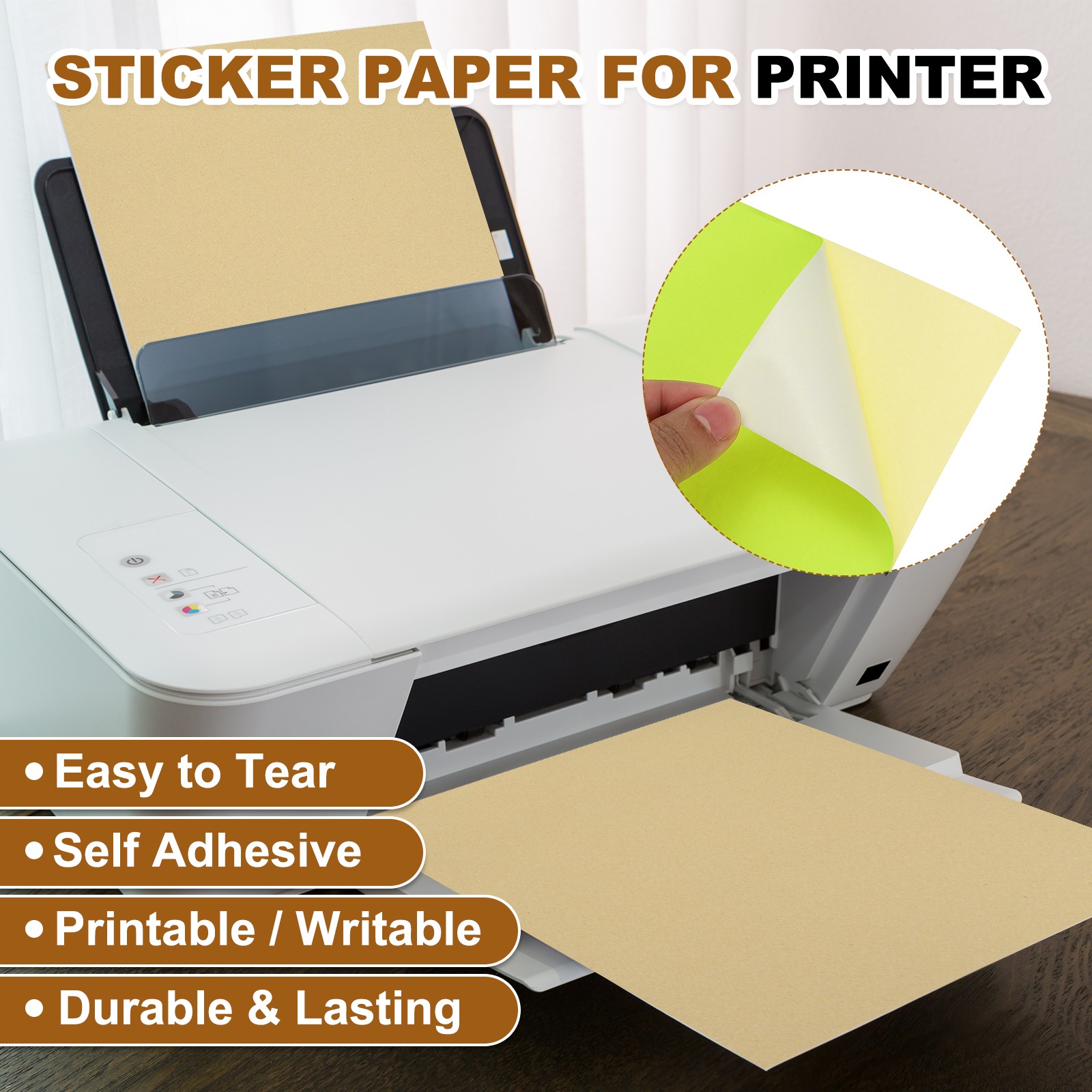 50 Pcs Sticker Paper for Printer 50 Pcs Full Sheet A4 Sticker Labels Yellow