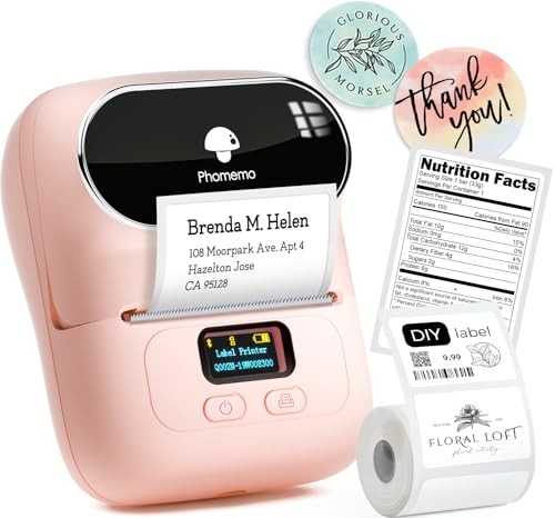 Label Printer M110 Upgraded Label Maker Baby Pink with 1 Roll of Labels