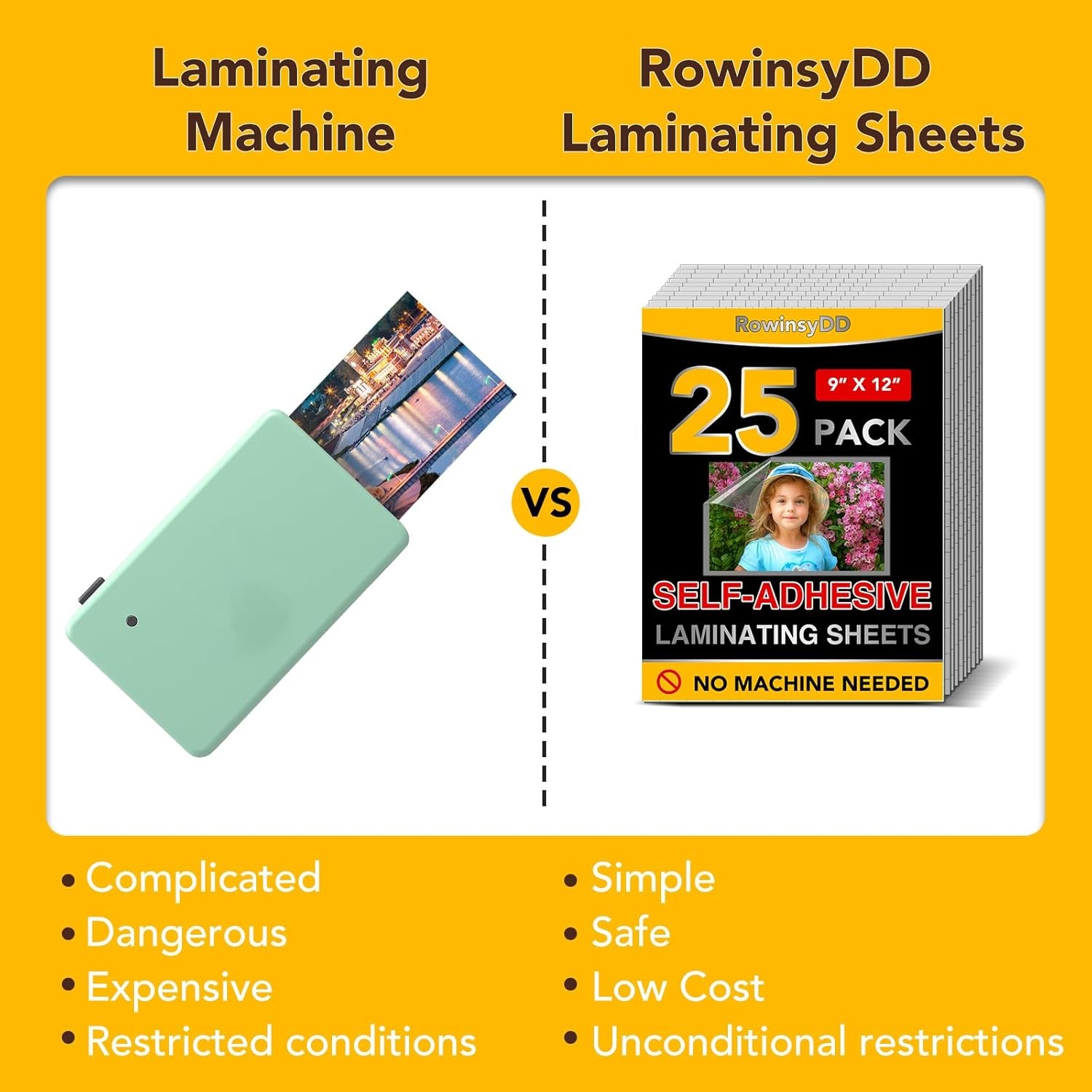 25 Pack Self Adhesive Laminating Sheets, 9 X 12 Inch, Clear Sticker Laminate