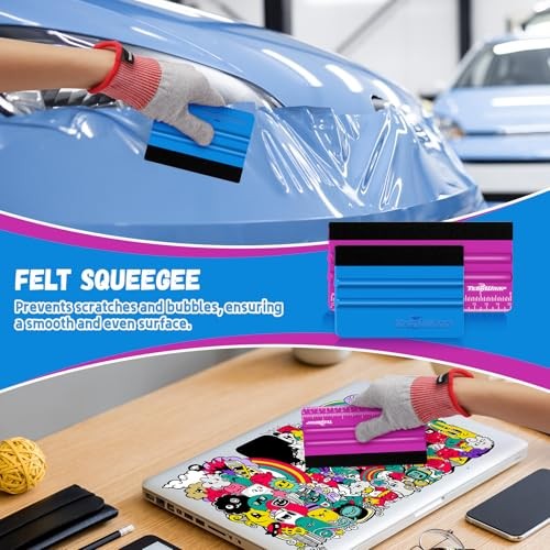 Professional Squeegee for Vinyl, 20 PCS Plastic Felt 20pcs Pitaya & Blue