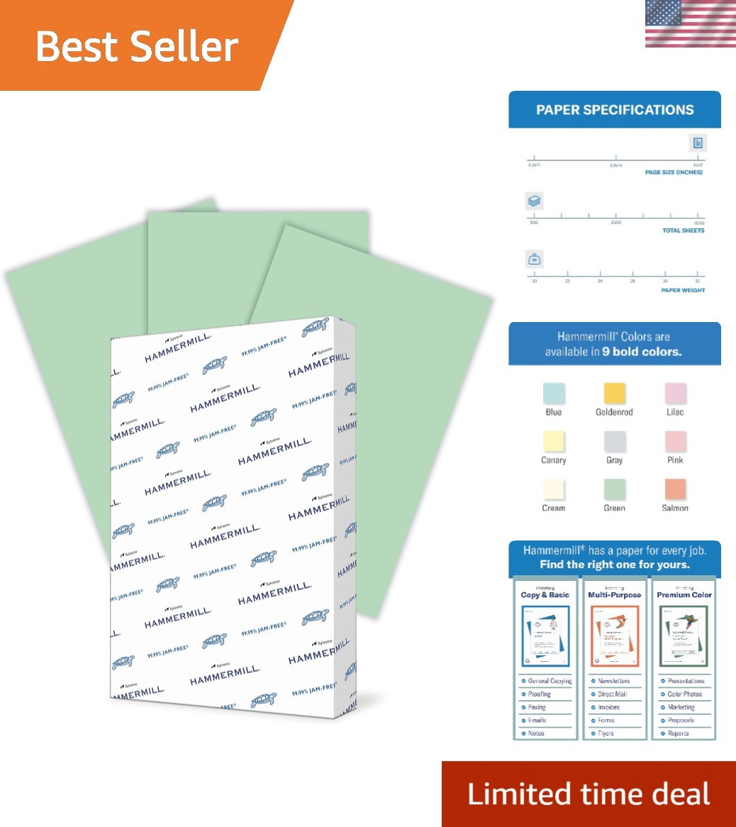 500 Sheets of 11 x 17 Green Colored Paper, 20 lb – Perfect for Creative Projects