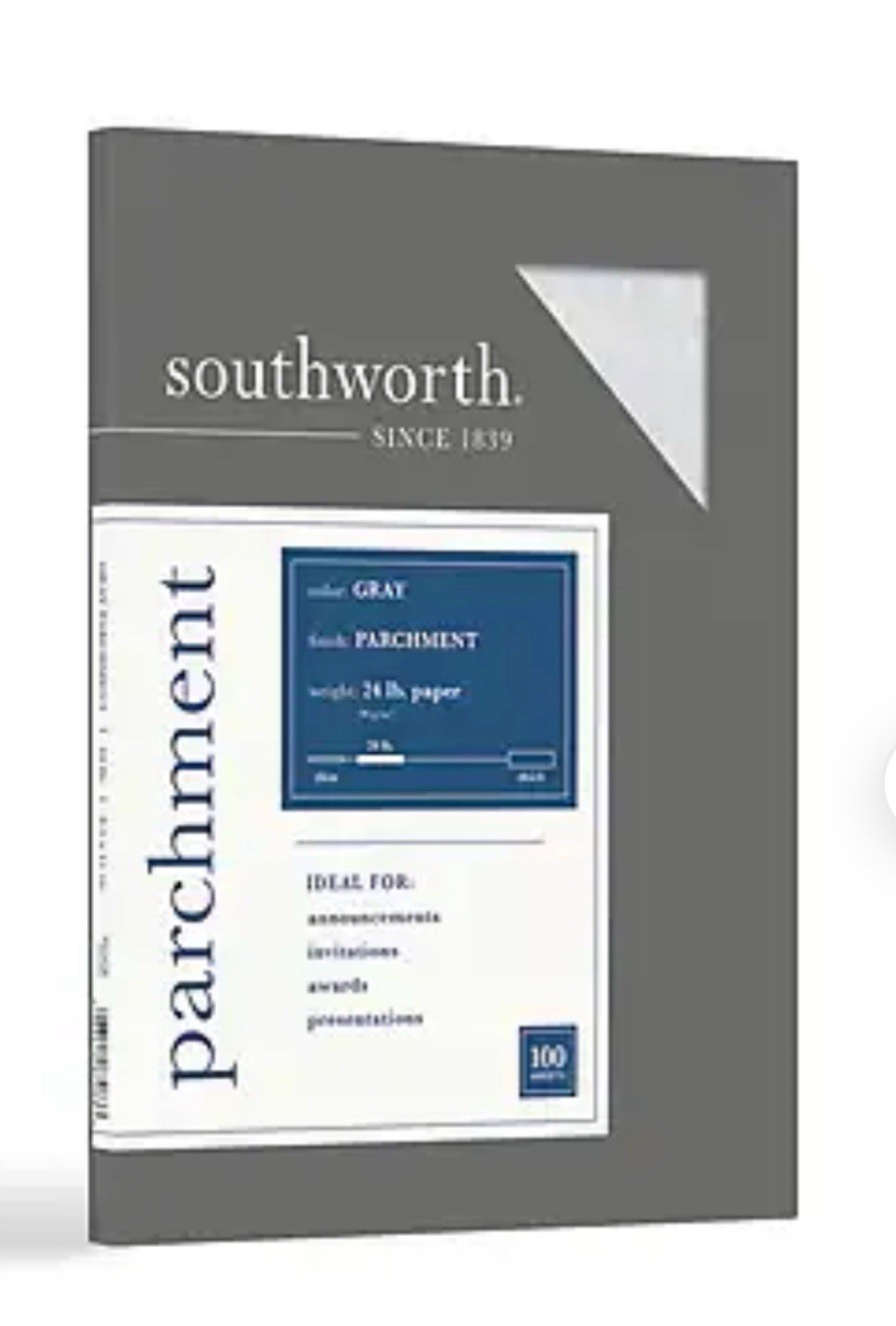 Southworth Parchment Specialty Multipurpose Paper. 8.5″ x 11″Gray 100/Box