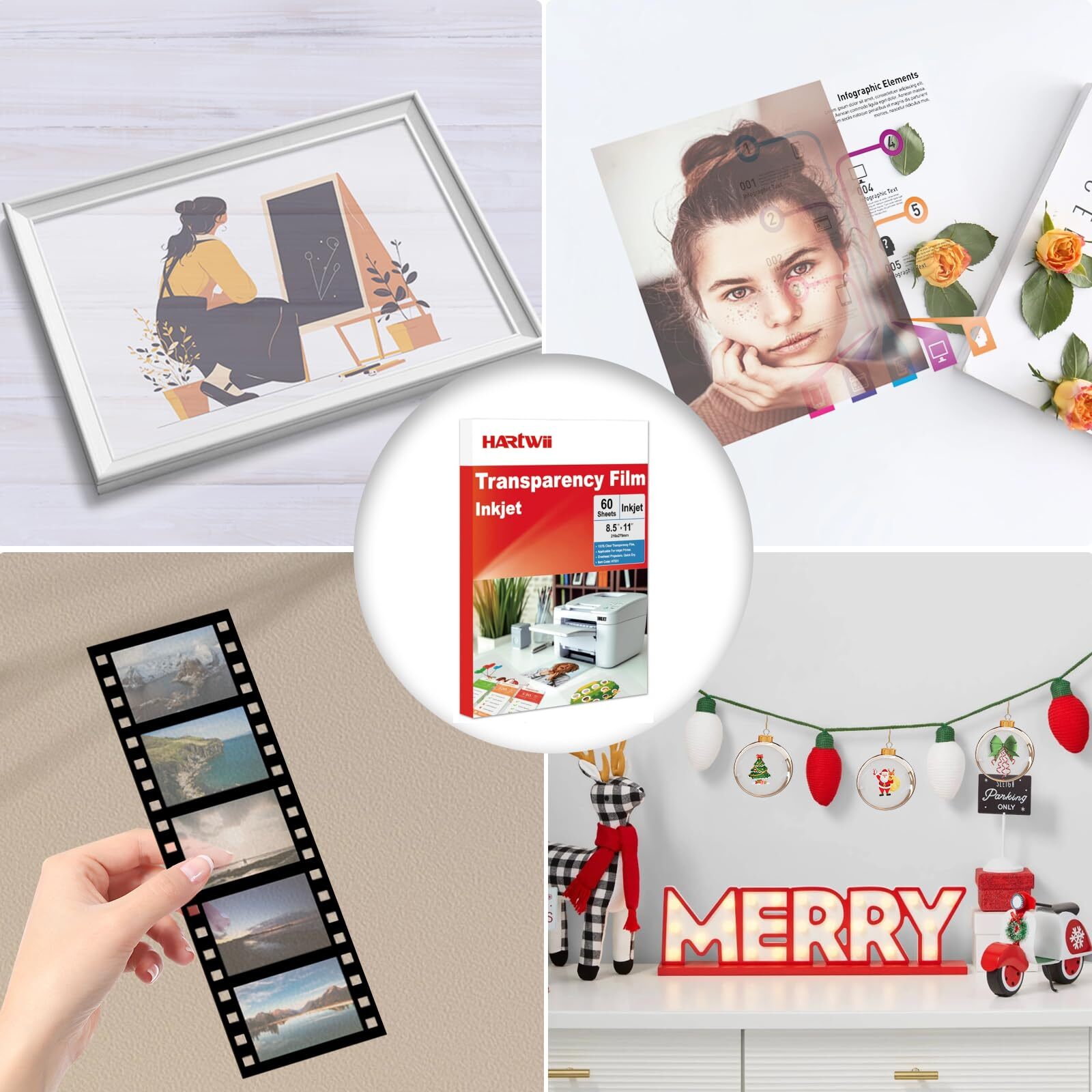 Inkjet Transparency Film 60 Sheets 8.5×11 Inches Dries Quickly Applicable for…